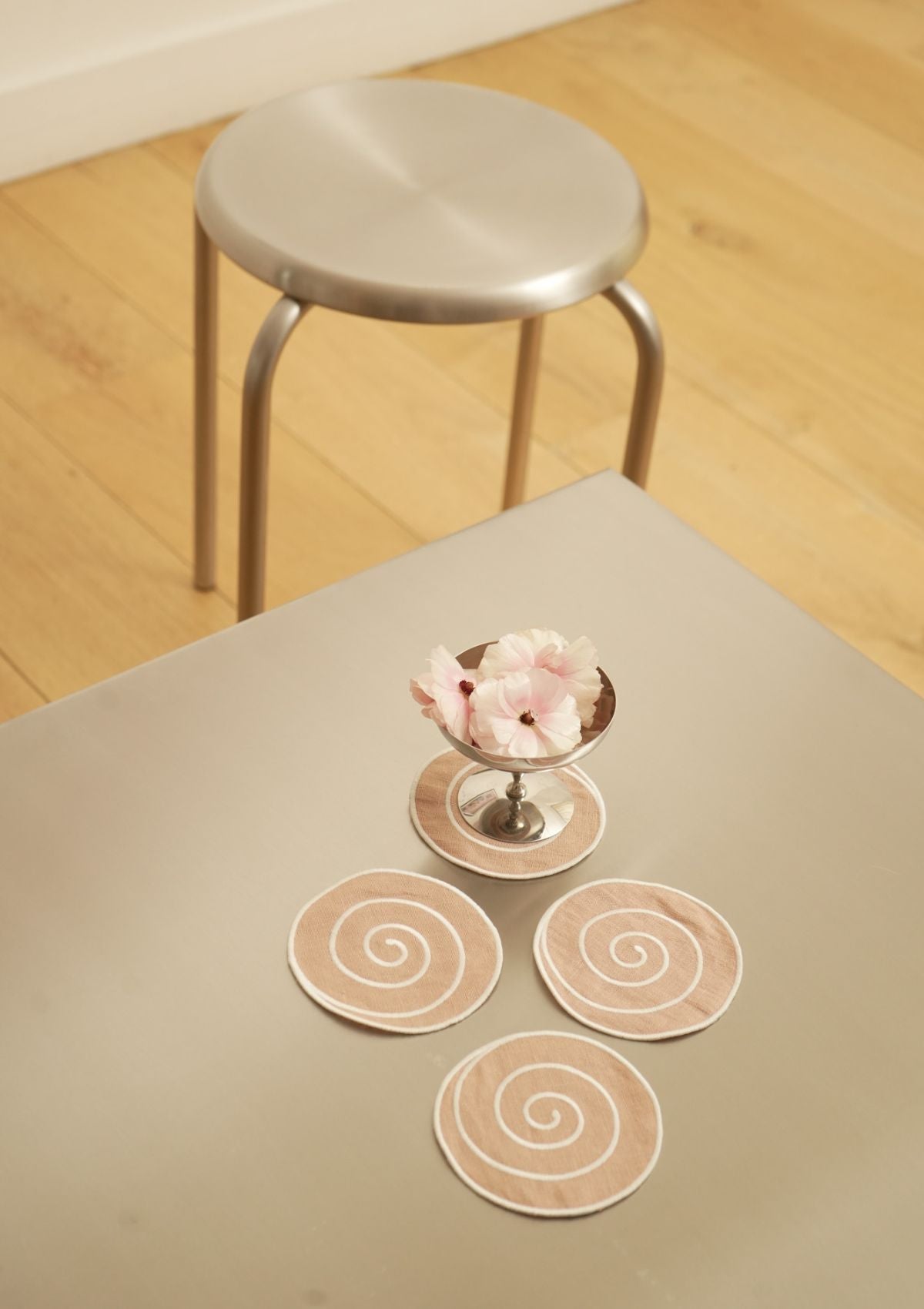 Volute Linen Coasters in Powder Pink & White (Set of 4)