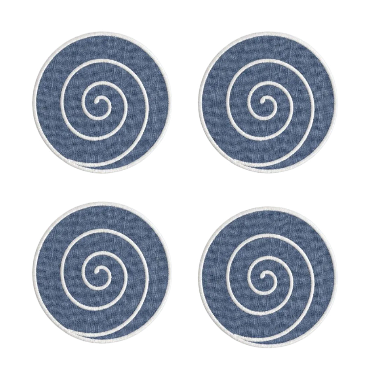 Volute Linen Coasters in Powder Blue & White (Set of 4)