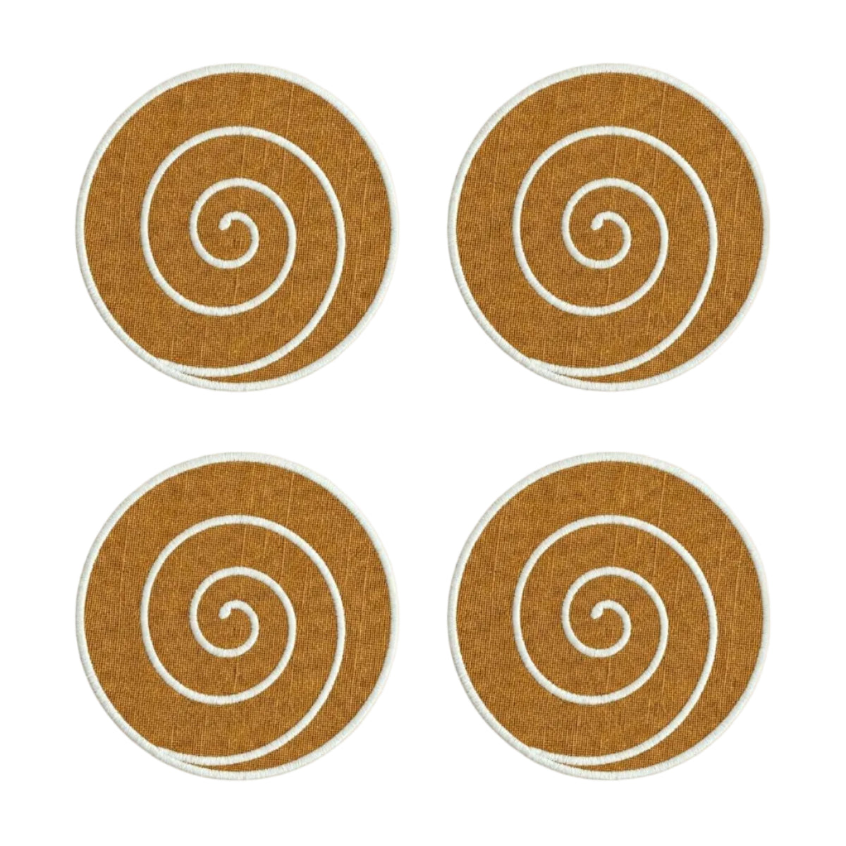 Volute Linen Coasters in Yellow Ocher & White (Set of 4)