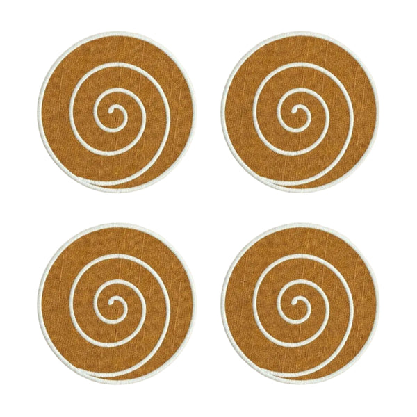 Volute Linen Coasters in Yellow Ocher & White (Set of 4)
