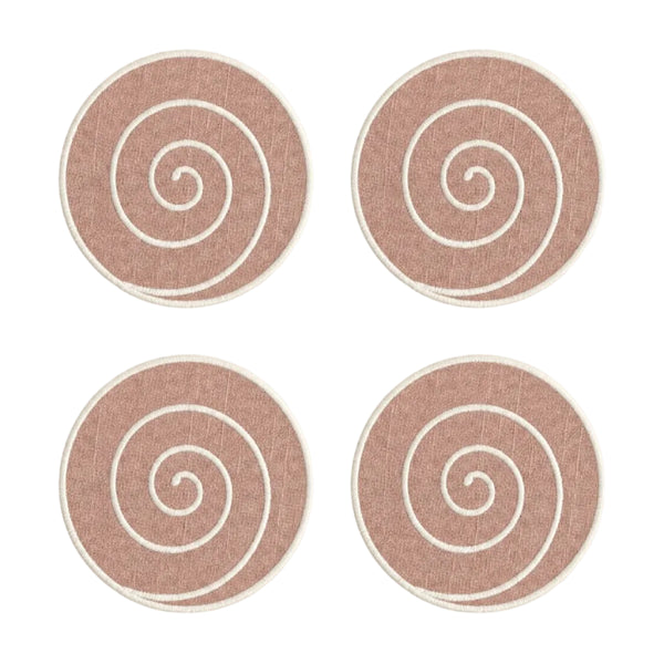 Volute Linen Coasters in Powder Pink & White (Set of 4)