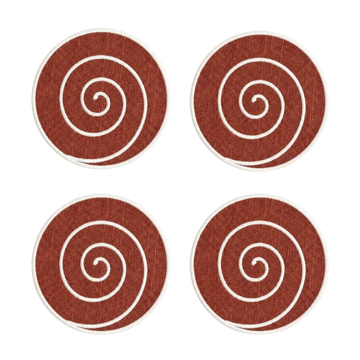 Volute Linen Coasters in Red ocher & White (Set of 4)