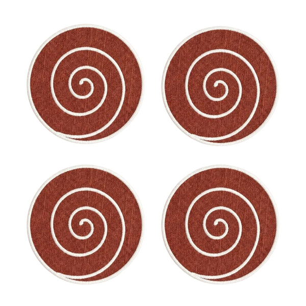 Volute Linen Coasters in Red ocher & White (Set of 4)