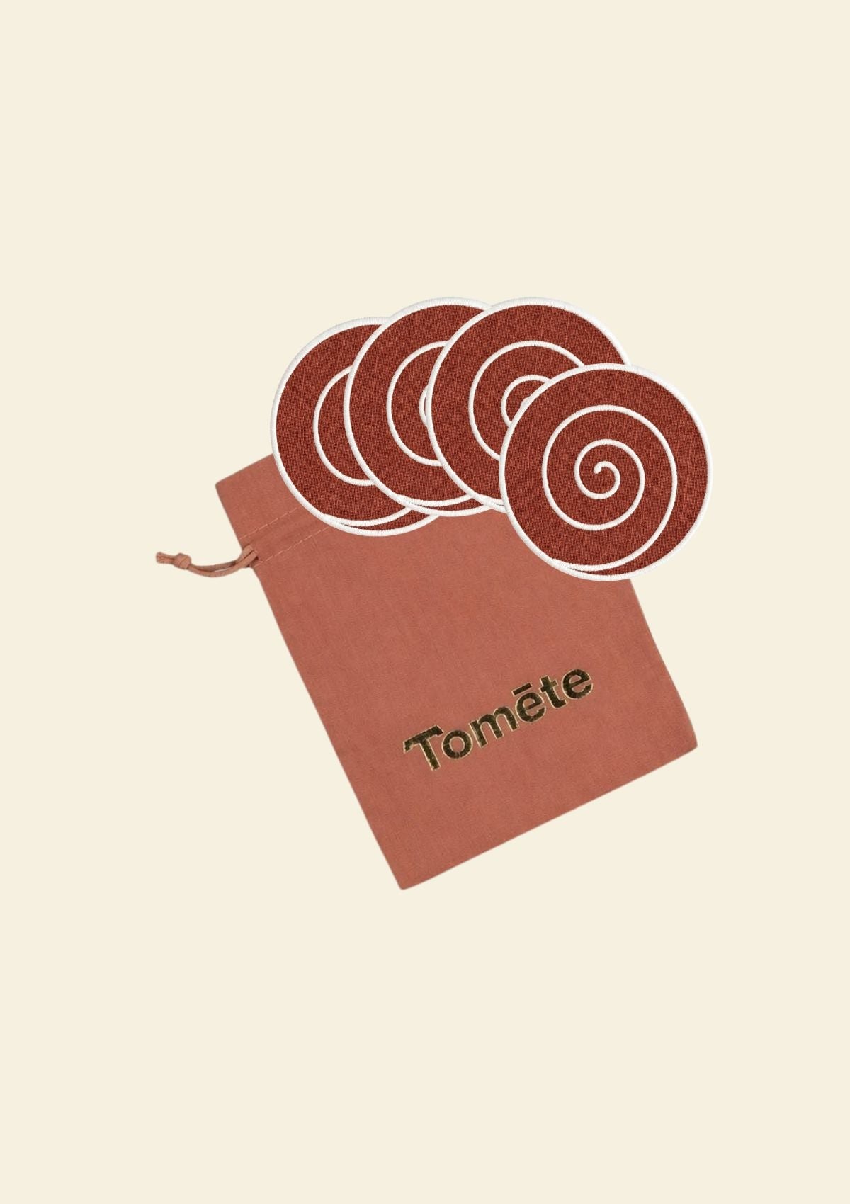 Volute Linen Coasters in Red ocher & White (Set of 4)
