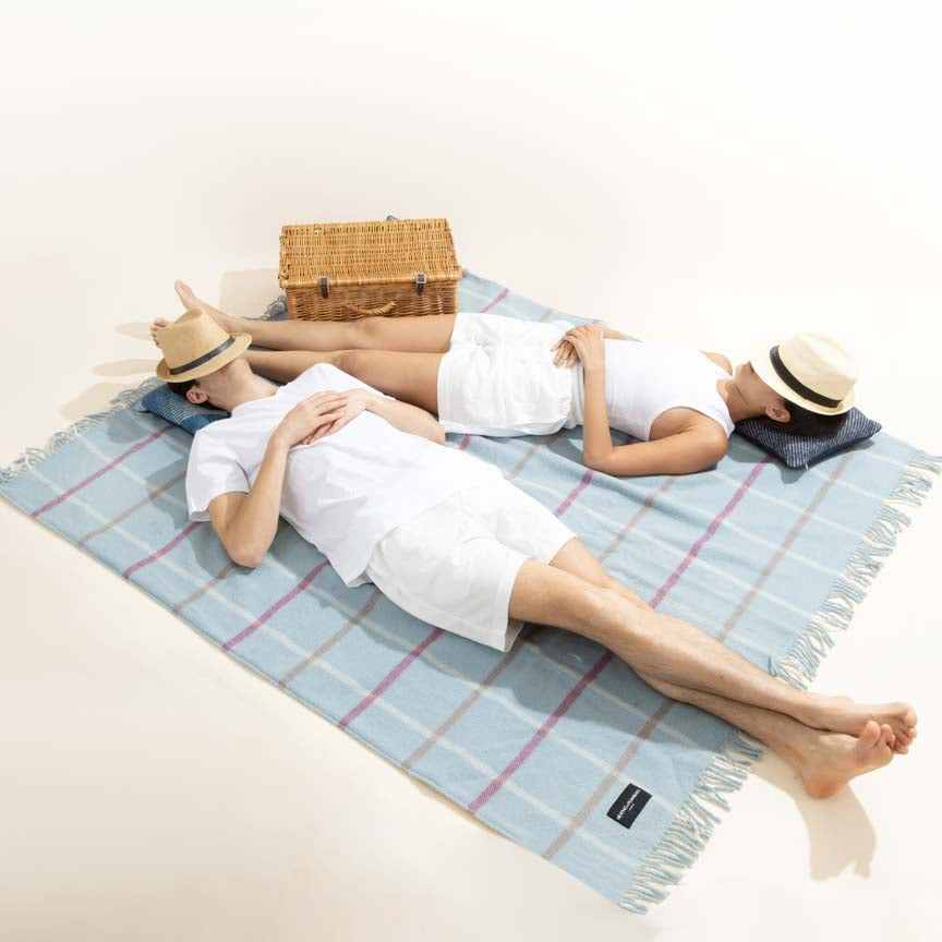 Pure New Wool Picnic Blanket - Duck Egg Checks