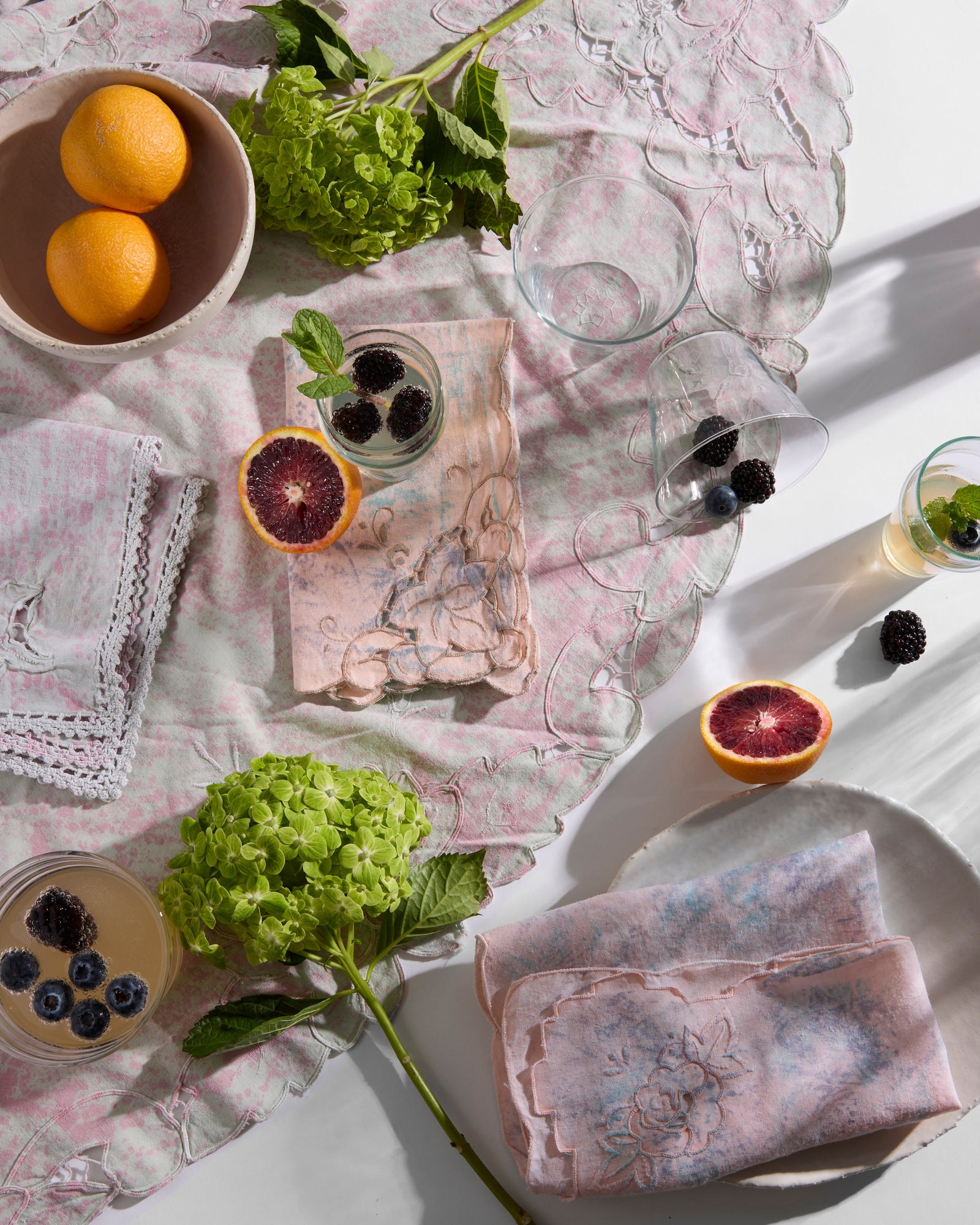 Village Vanguard Tablecloth in Ice Blue Peony Speckle