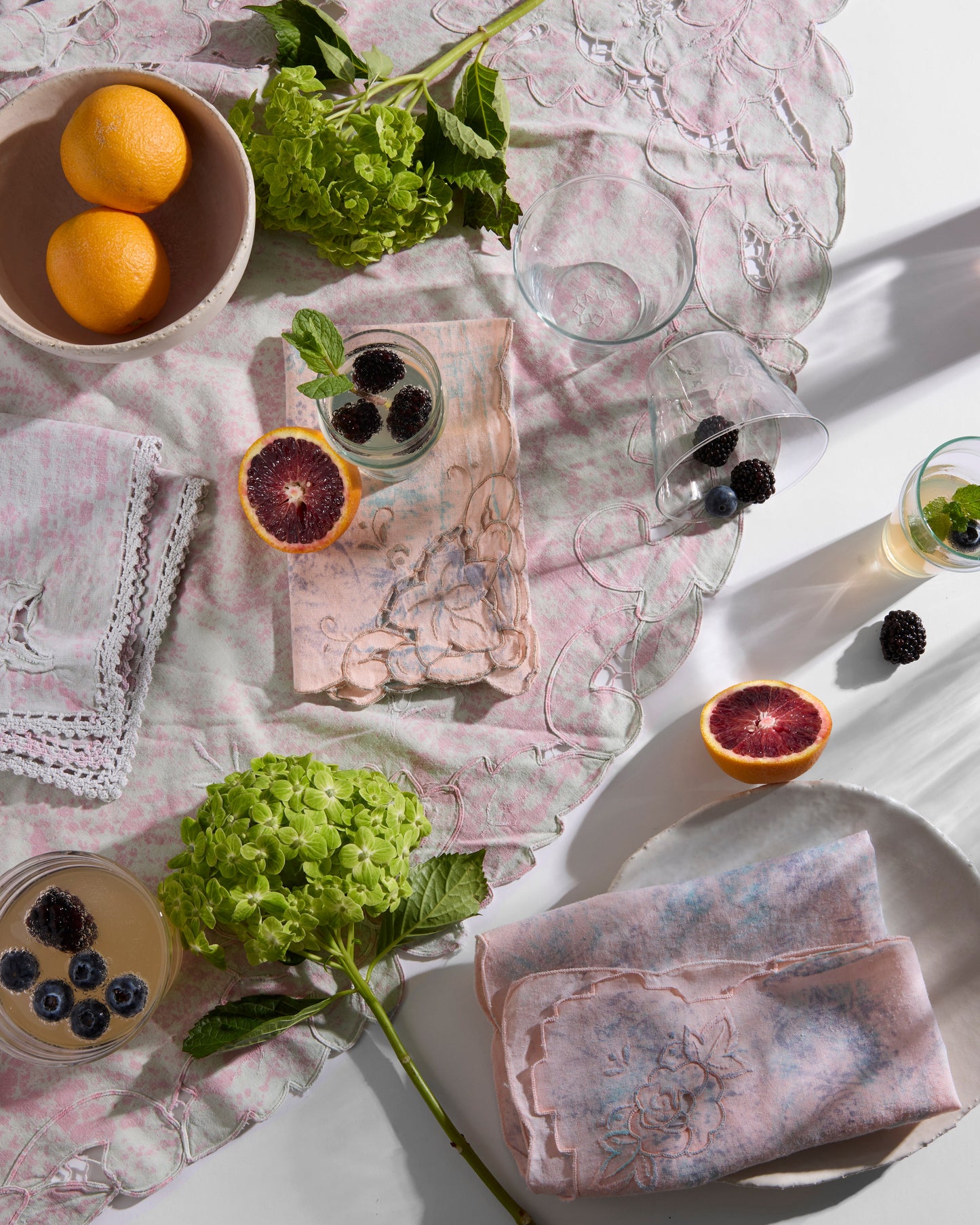 Village Vanguard Tablecloth in Ice Blue Peony Speckle