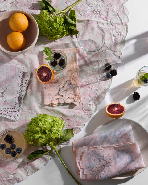 Village Vanguard Tablecloth in Ice Blue Peony Speckle