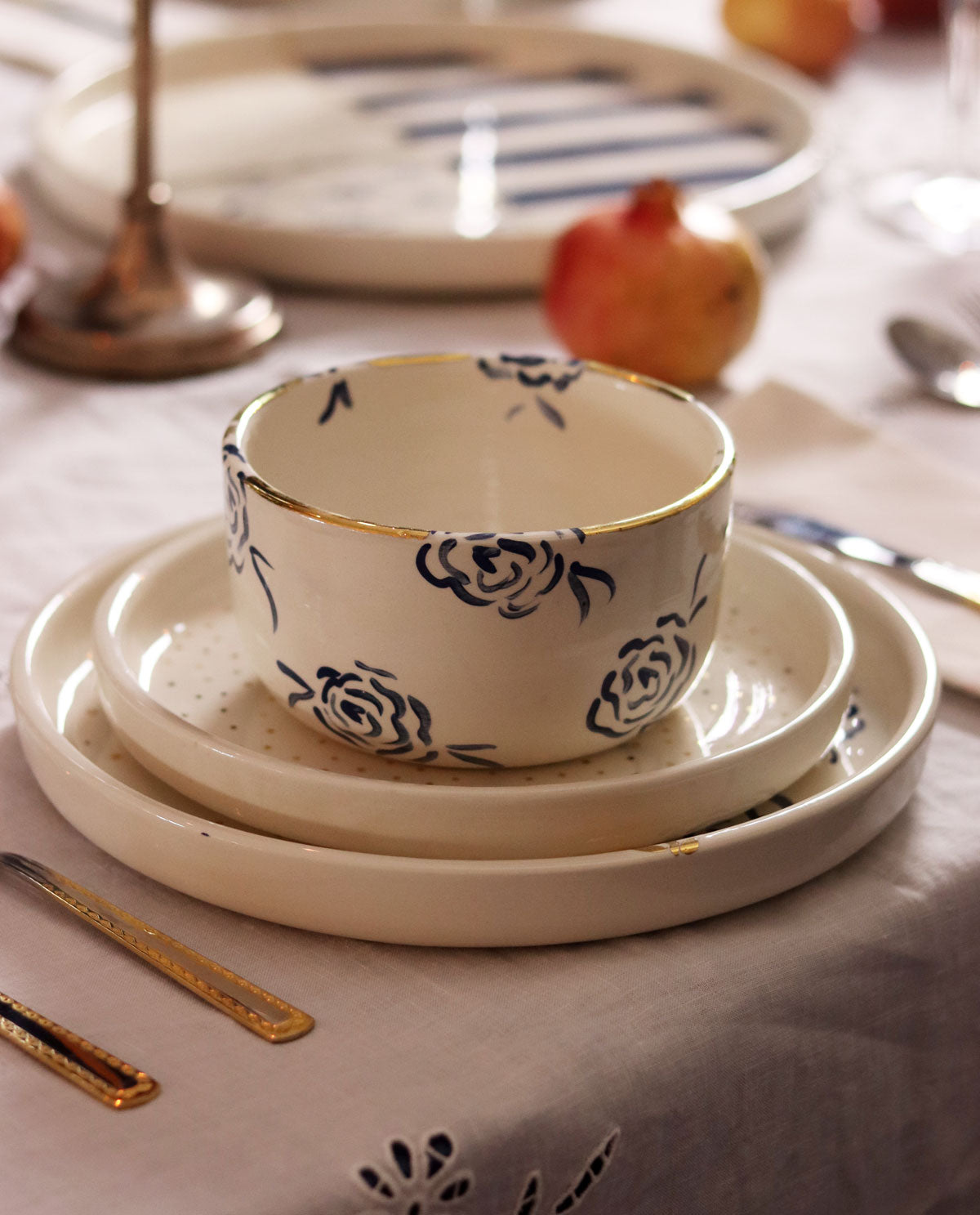 Ceramic bowl with floral design on a table setting
