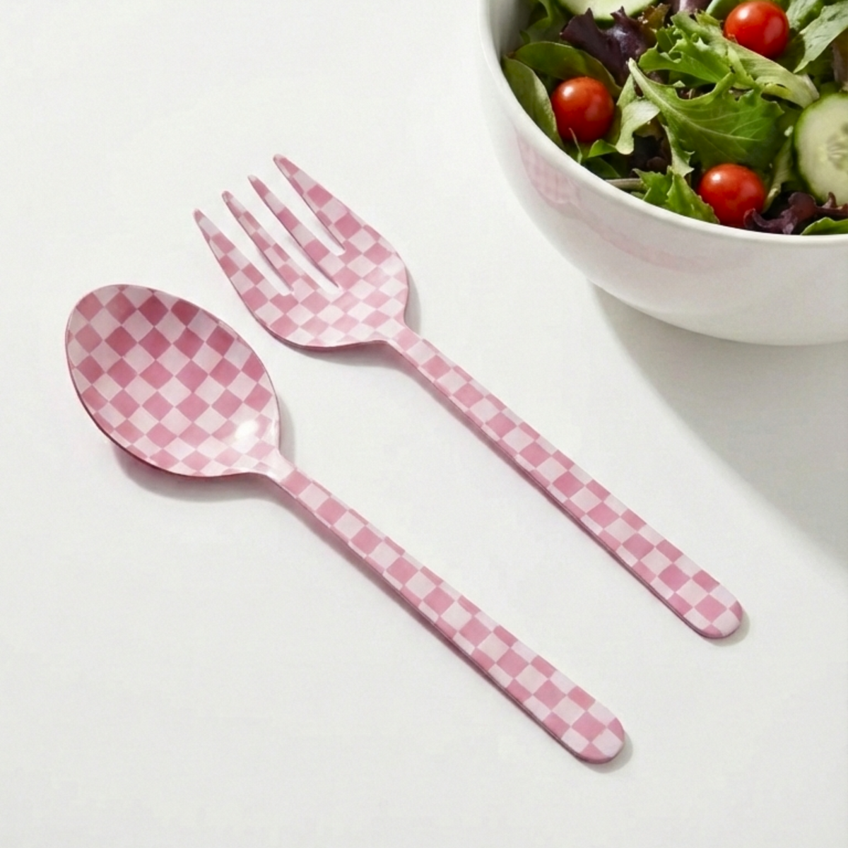 Pink Enamel Salad Server Set of 2 11x2.5 Inches - Casa Amarosa