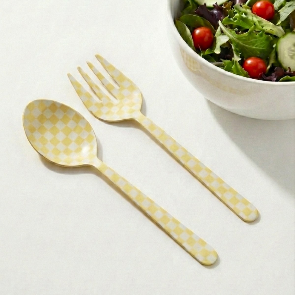 Yellow Enamel Salad Server Set of 2 11x2.5 Inches - Casa Amarosa