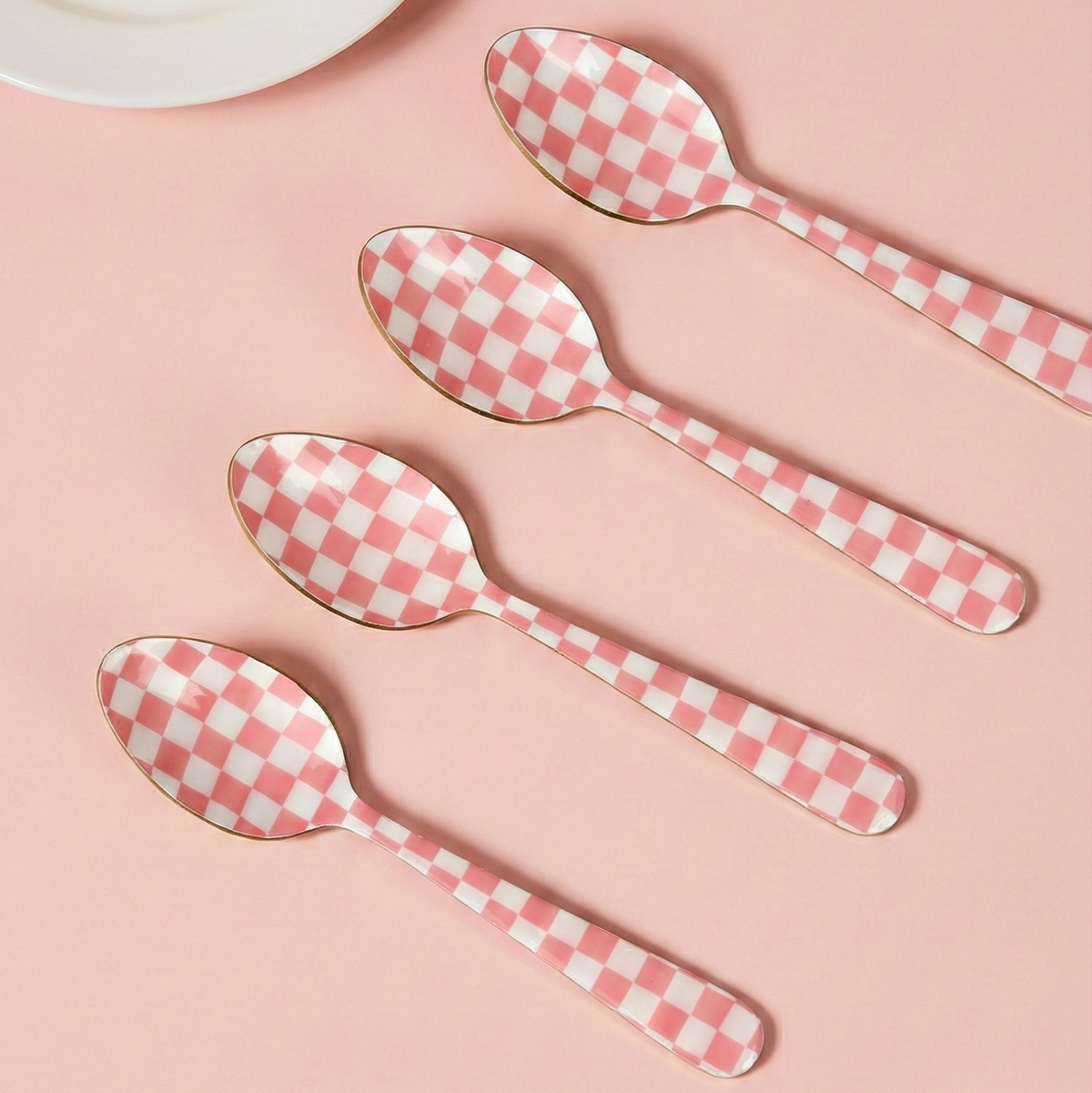 Pink Enamel Spoon Set of 4 5.4x1 Inches - Casa Amarosa