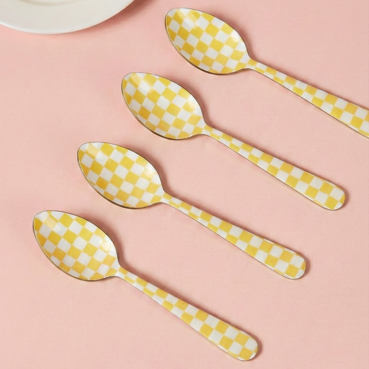 Yellow Enamel Spoon Set – (Set of 4) , 5.4 x 1 Inches