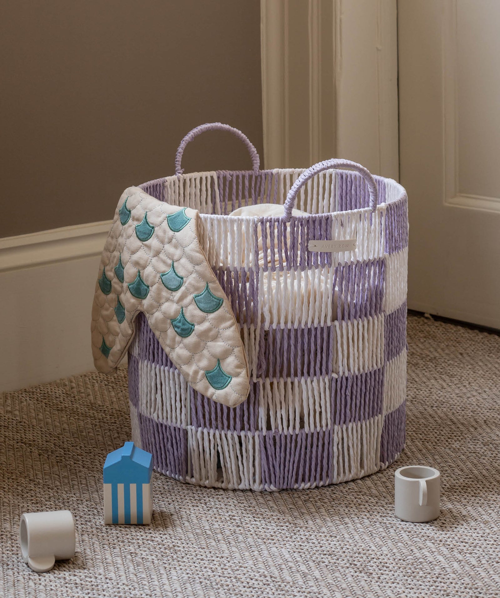 Checkerboard Storage Basket Large - Lilac