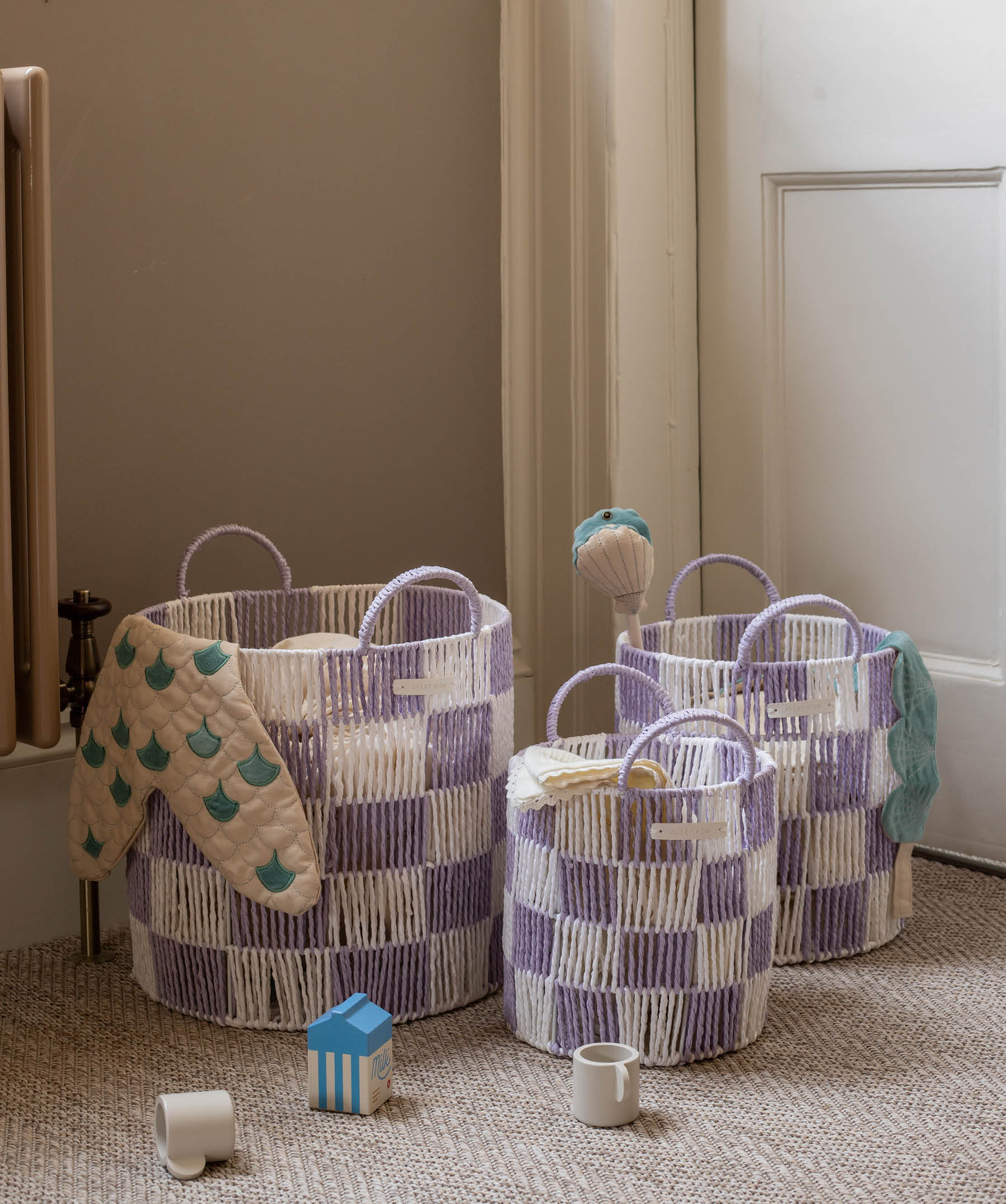 Checkerboard Storage Basket Large - Lilac