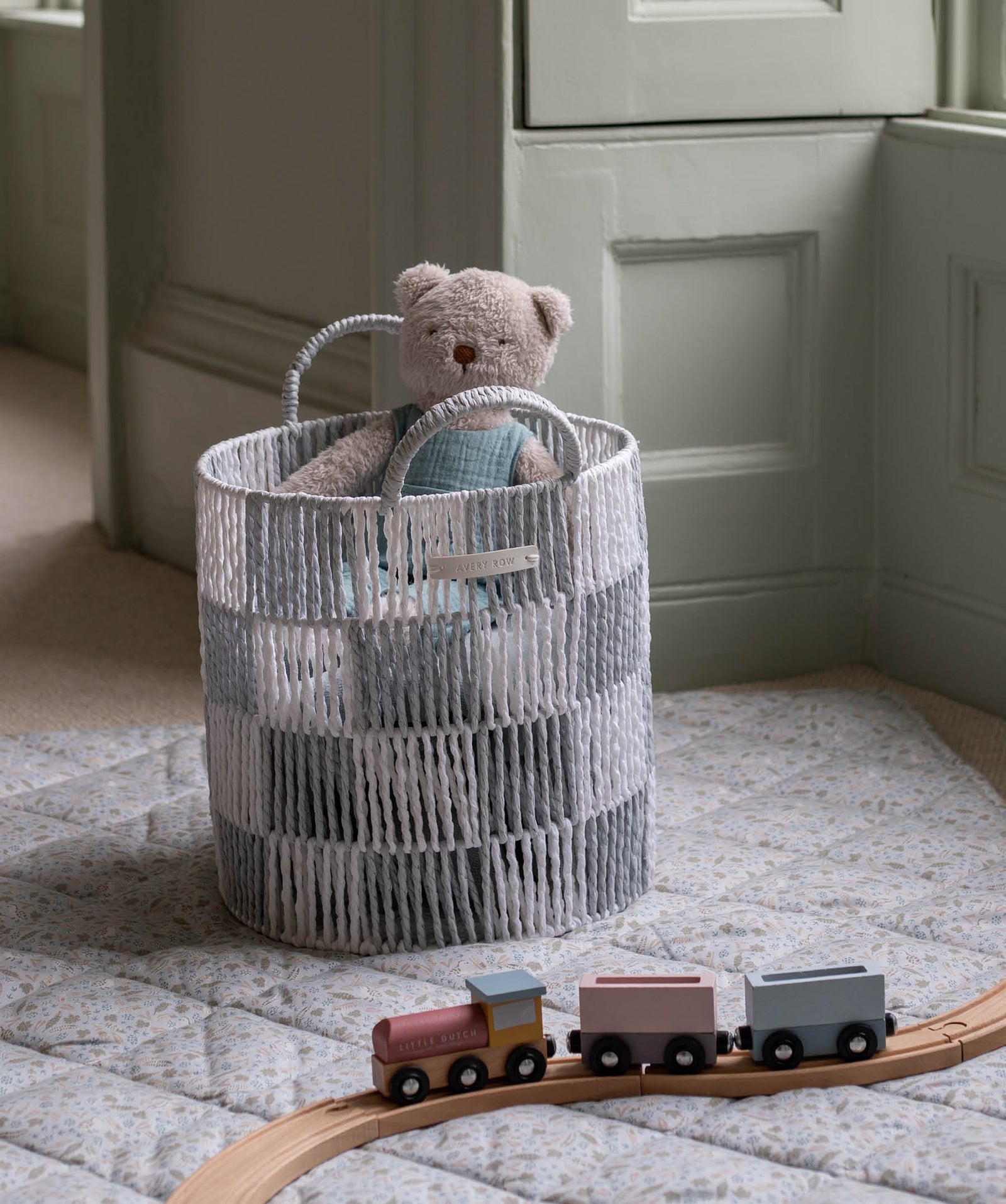 Checkerboard Storage Basket Medium - Powder Blue
