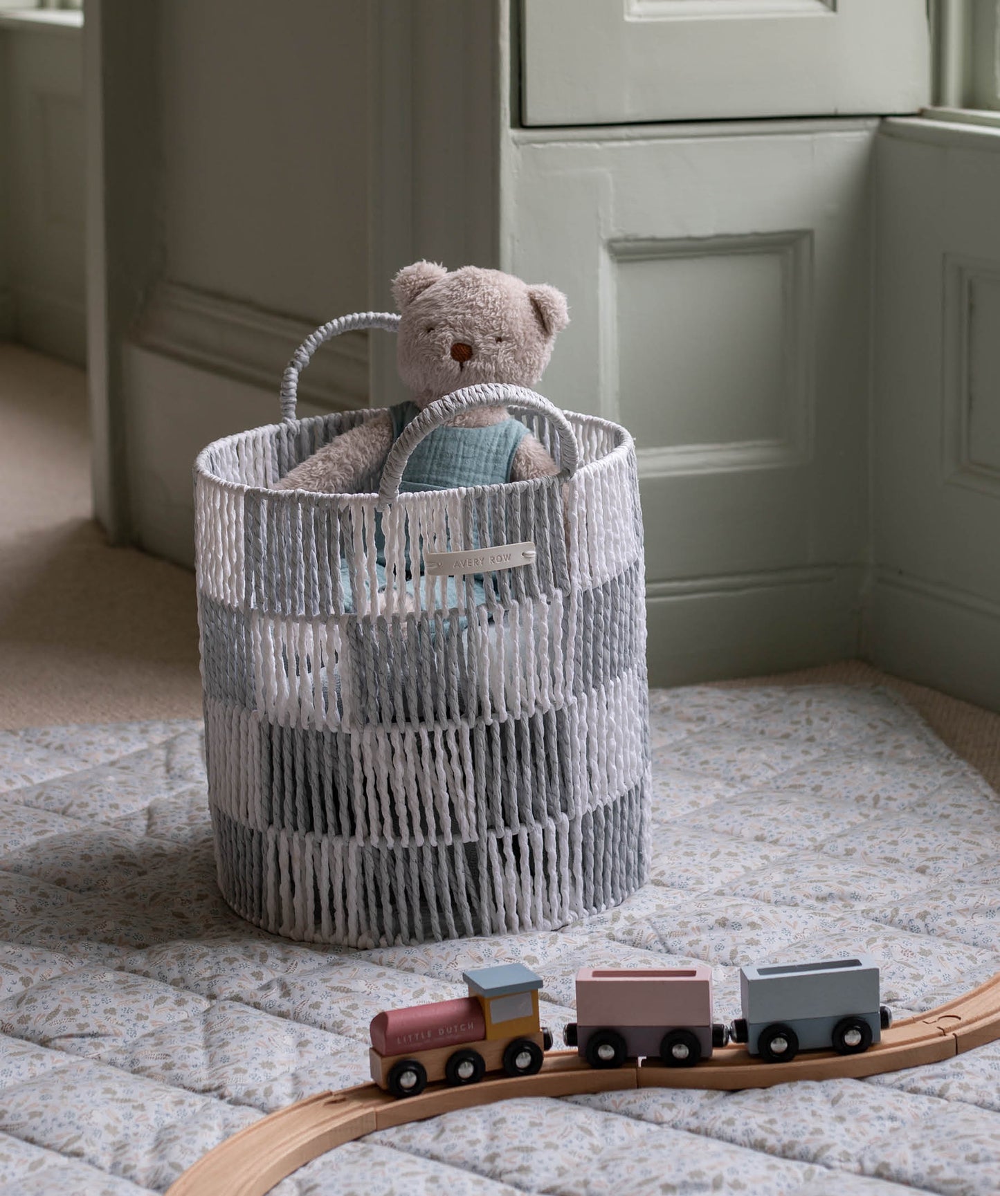 Checkerboard Storage Basket Medium - Powder Blue