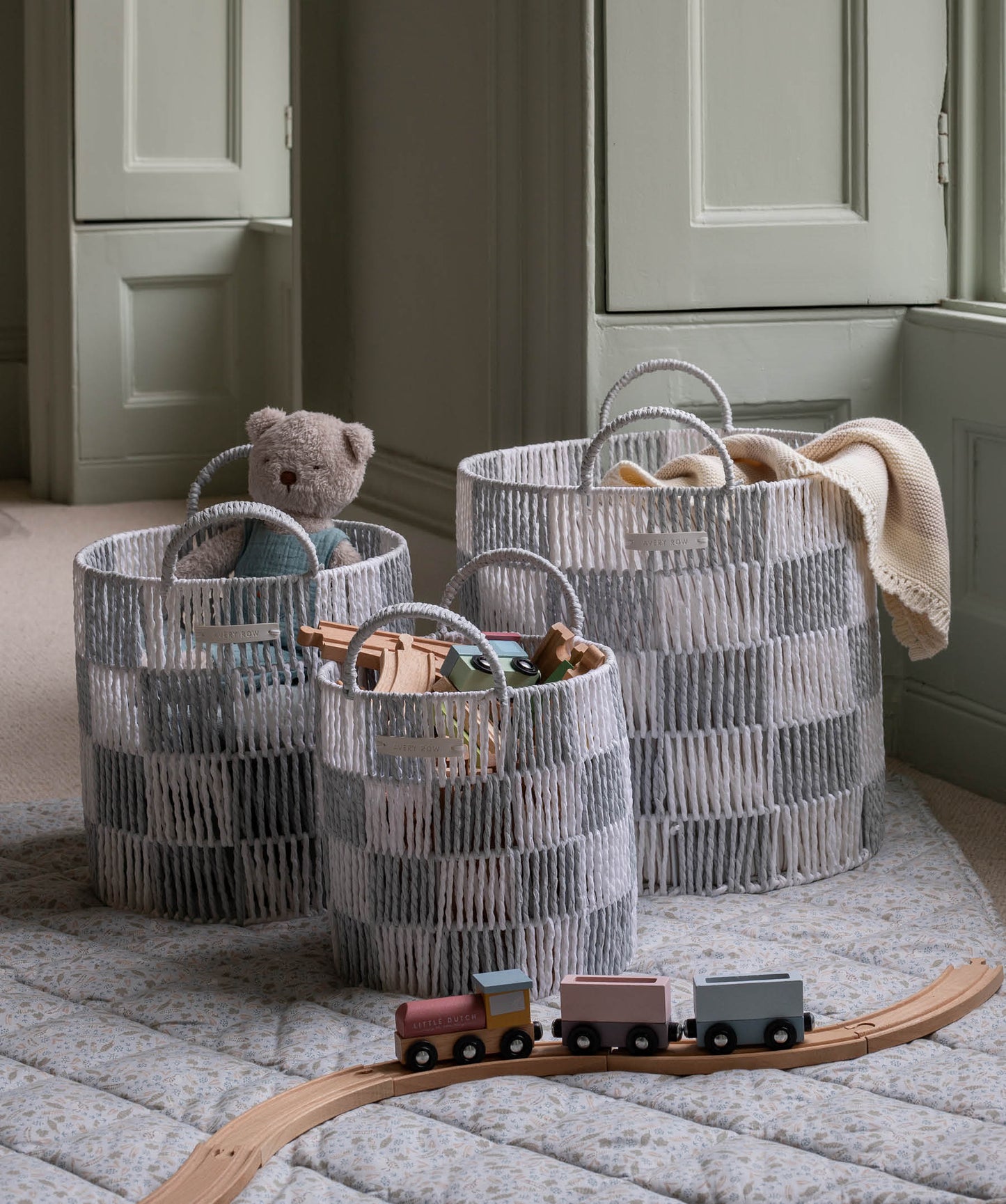 Checkerboard Storage Basket Medium - Powder Blue