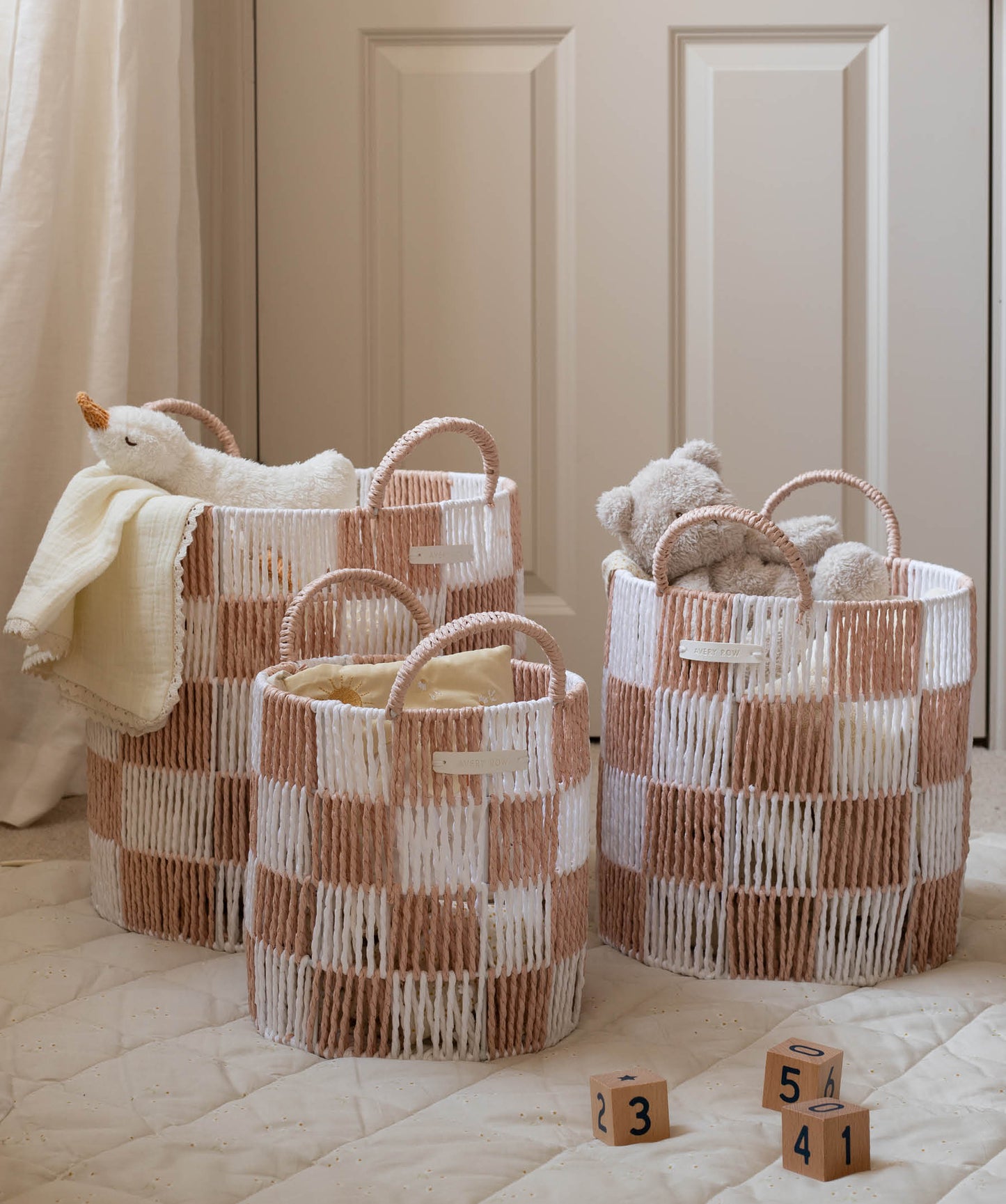 Checkerboard Storage Basket Small - Nude