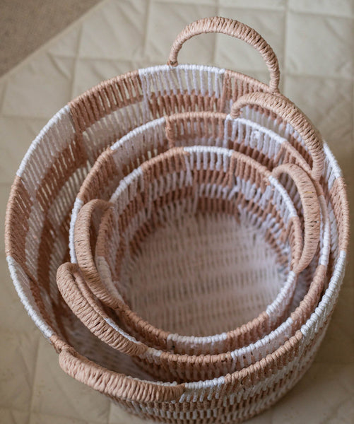 Checkerboard Storage Basket Small - Nude