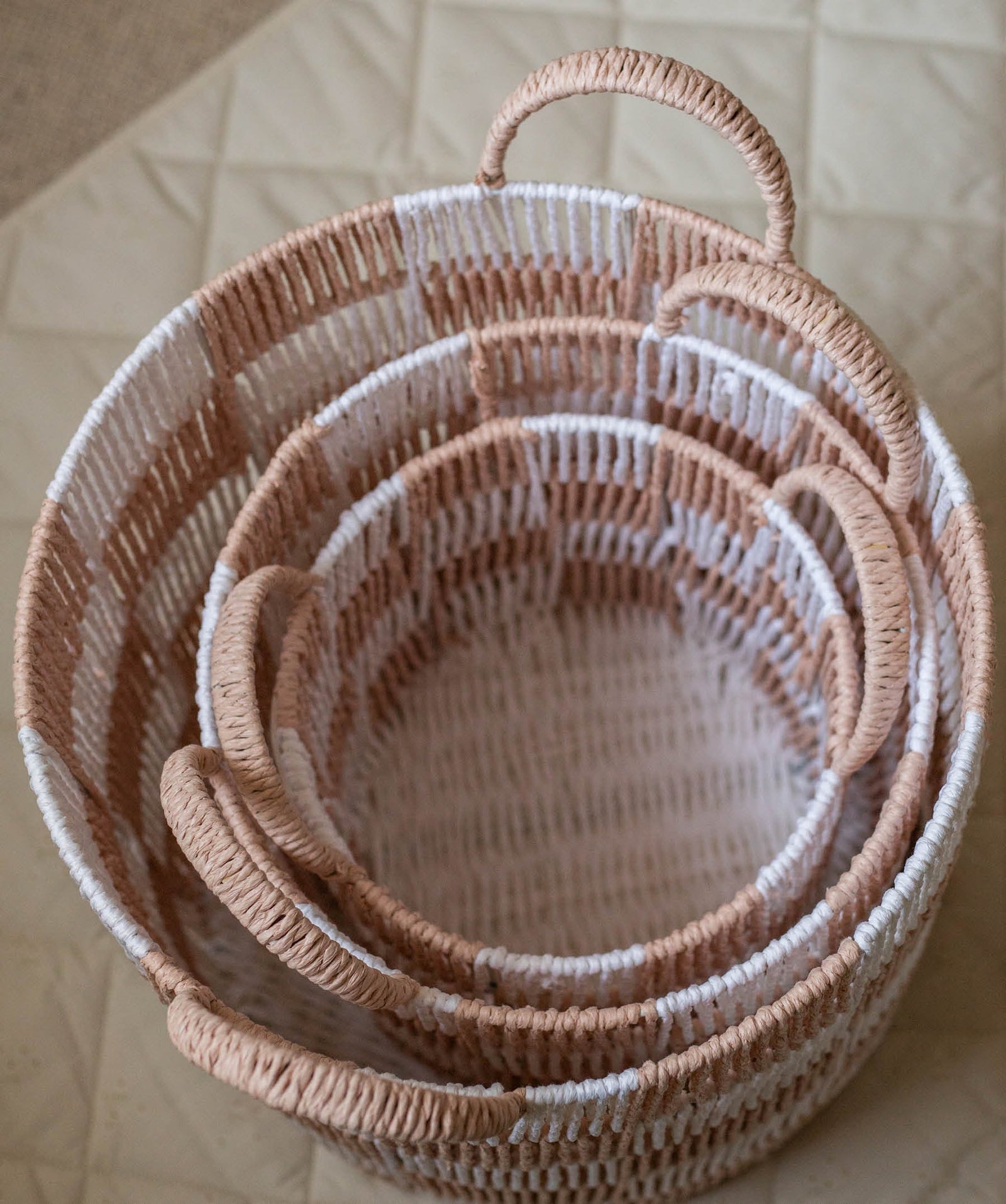 Checkerboard Storage Basket Small - Nude