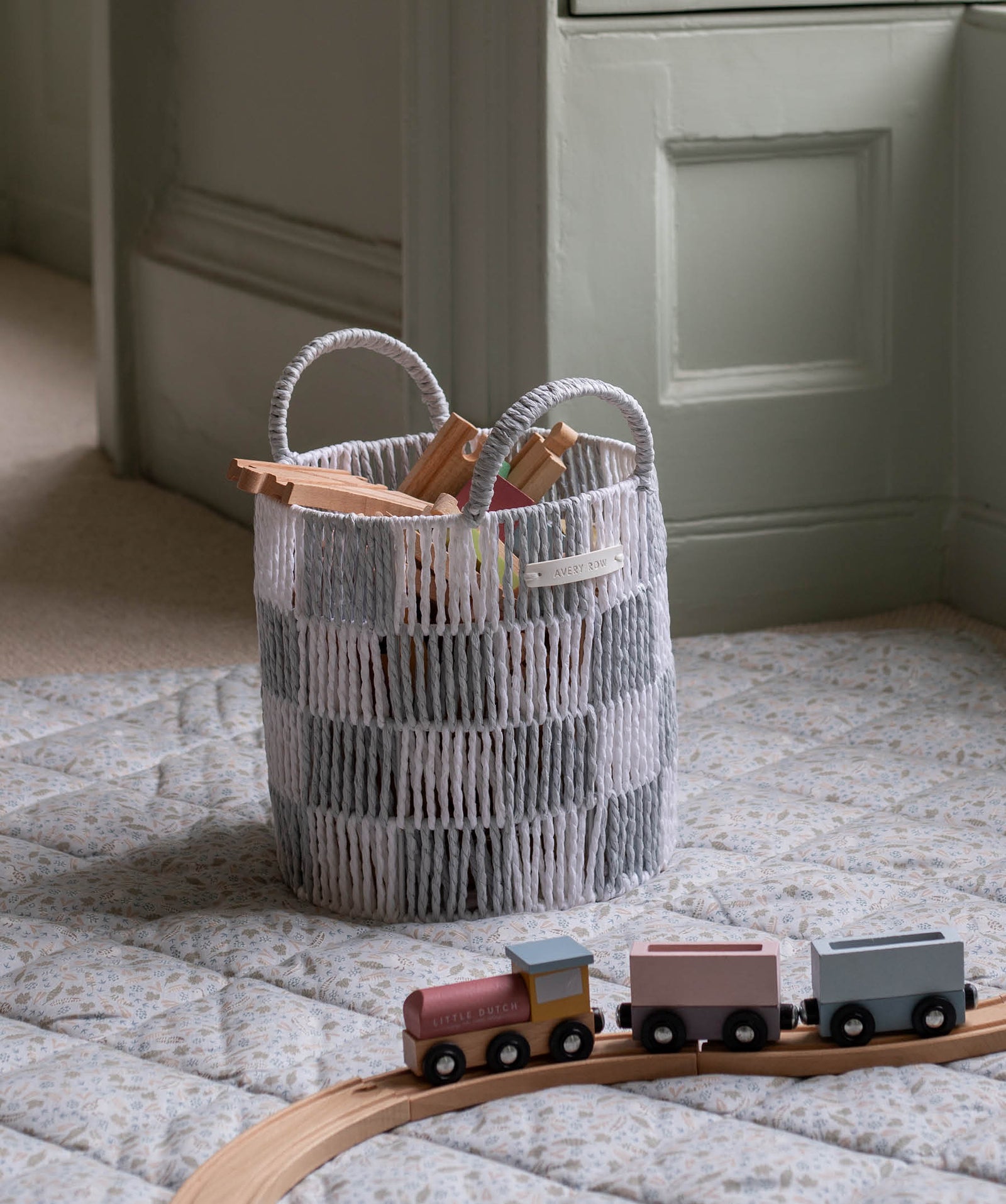 Checkerboard Storage Basket Small - Powder Blue