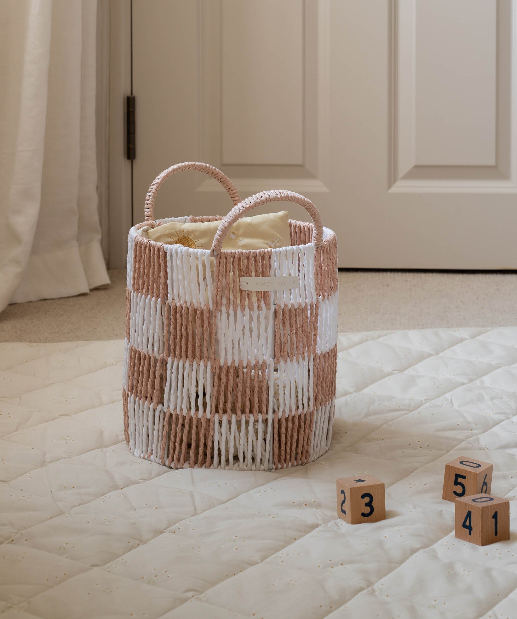 Checkerboard Storage Basket Small - Nude