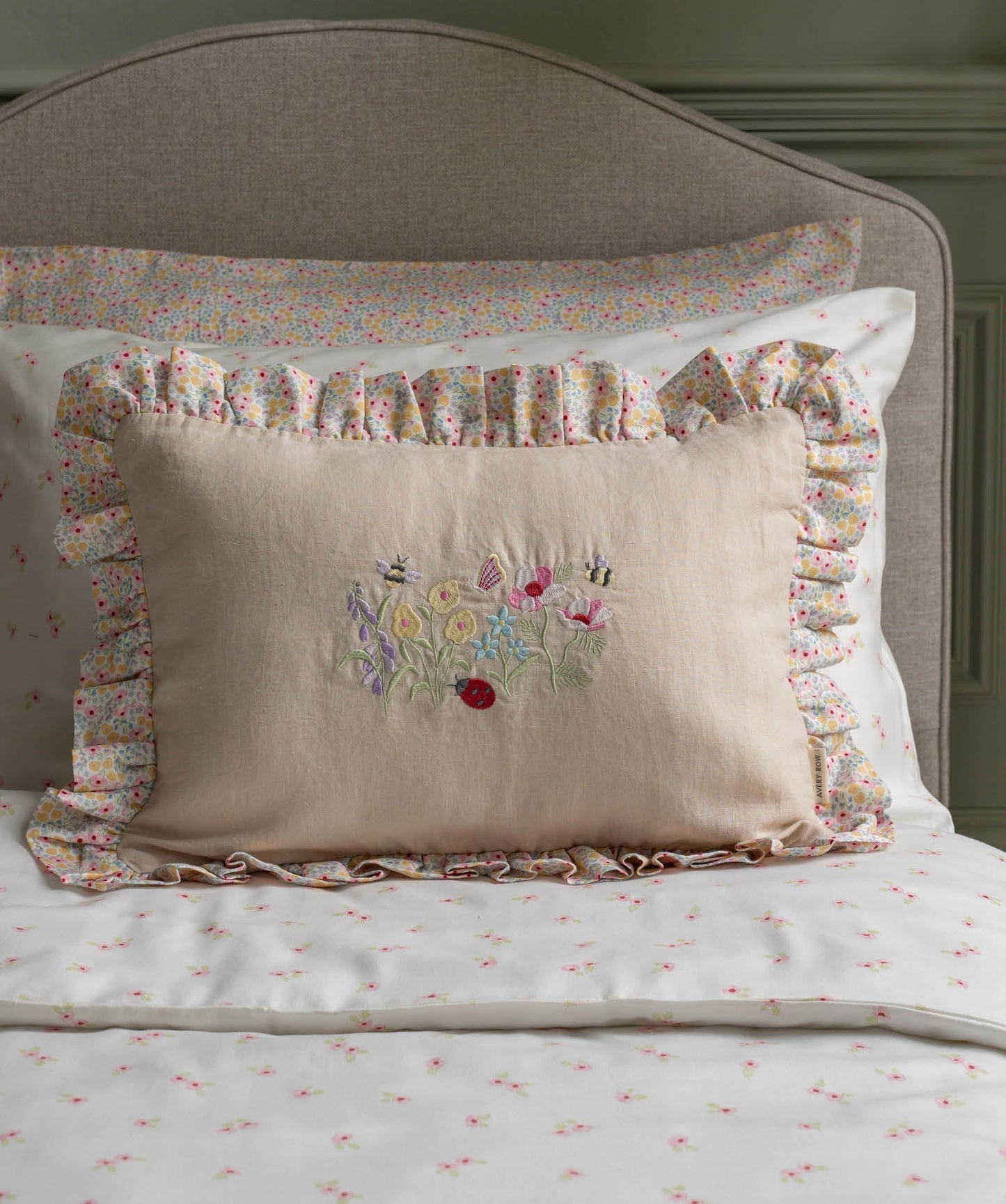 Rectangle Linen Frill Cushion - Wildflower Garden