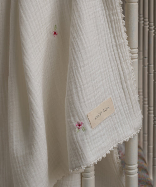 Embroidered Muslin Blanket - Anemone