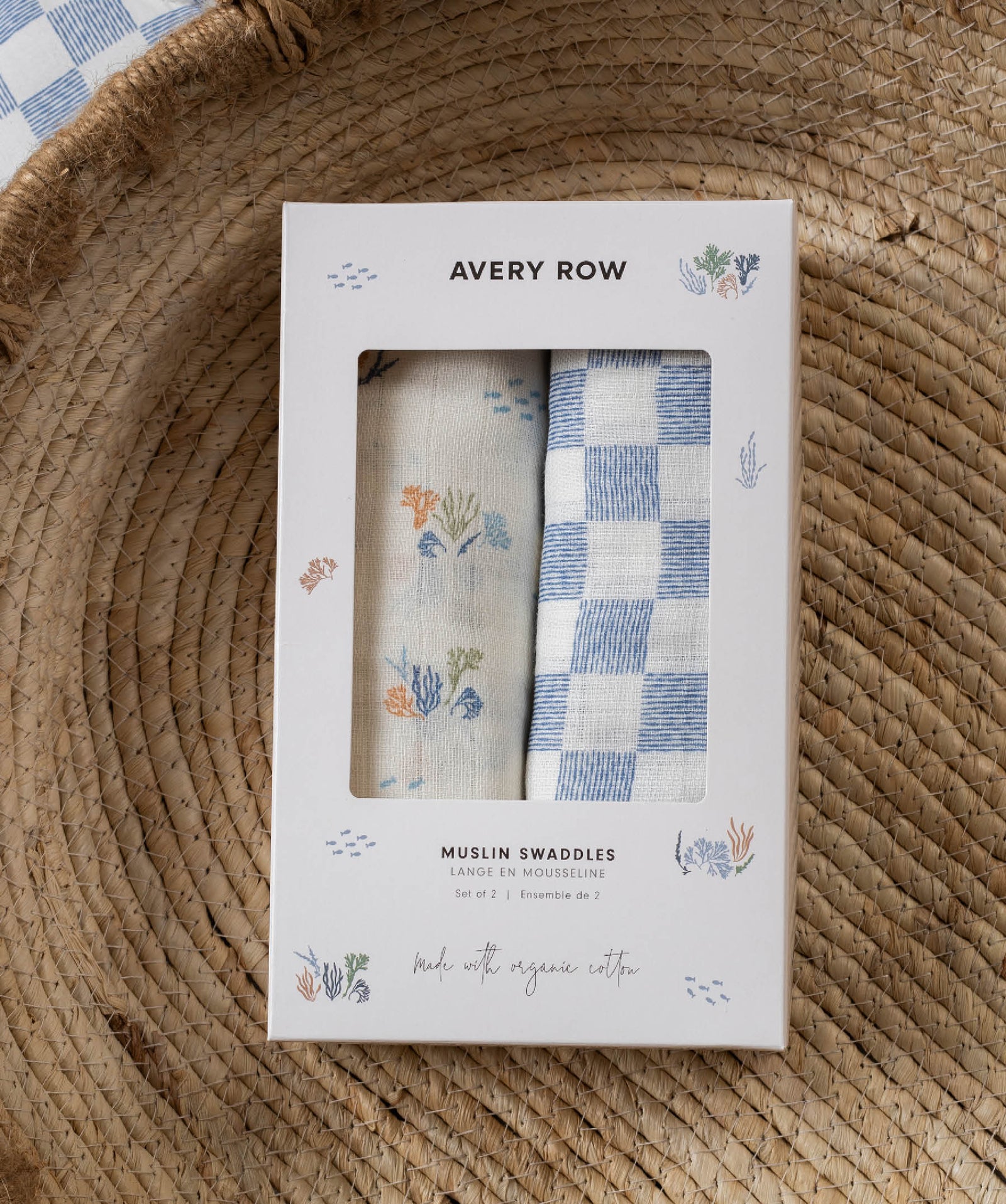 Organic Cotton Baby Muslin Swaddles, Set of 2 - Coastline / Waves