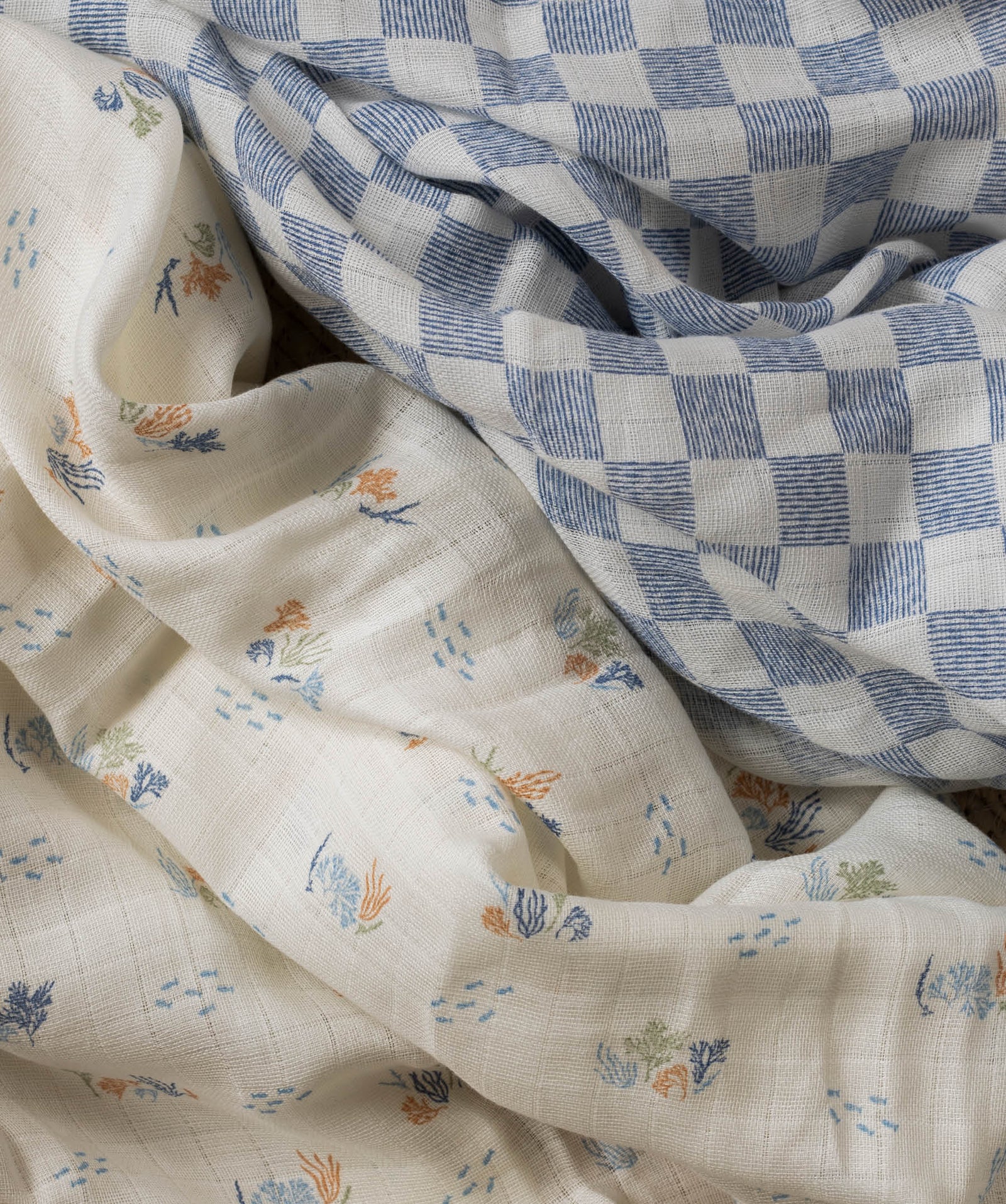 Organic Cotton Baby Muslin Swaddles, Set of 2 - Coastline / Waves