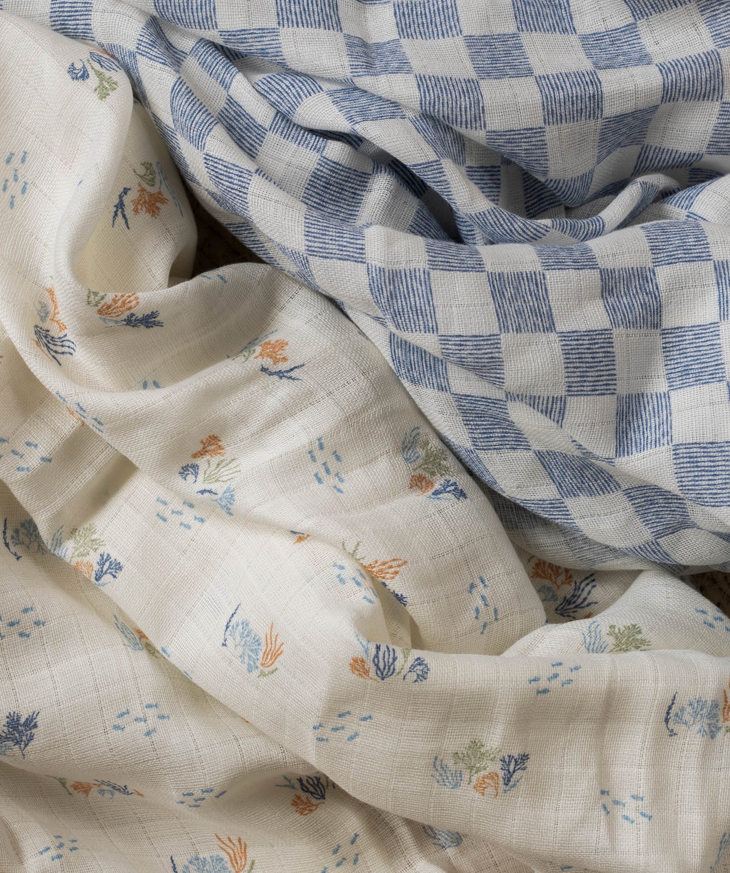 Organic Cotton Baby Muslin Swaddles, Set of 2 - Coastline / Waves