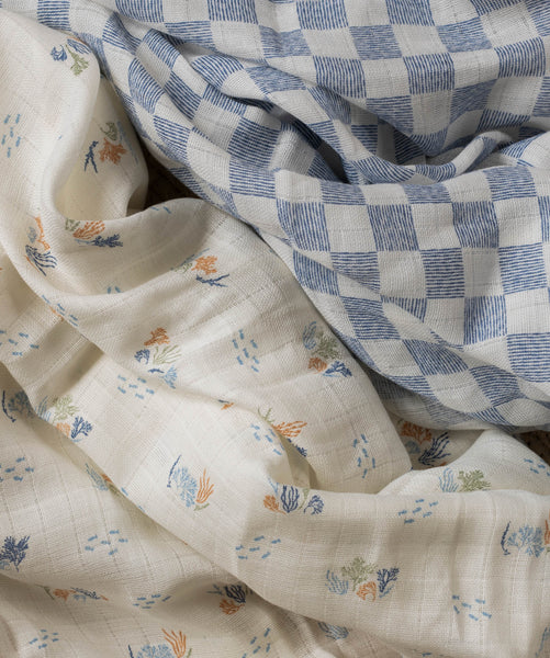Organic Cotton Baby Muslin Swaddles, Set of 2 - Coastline / Waves