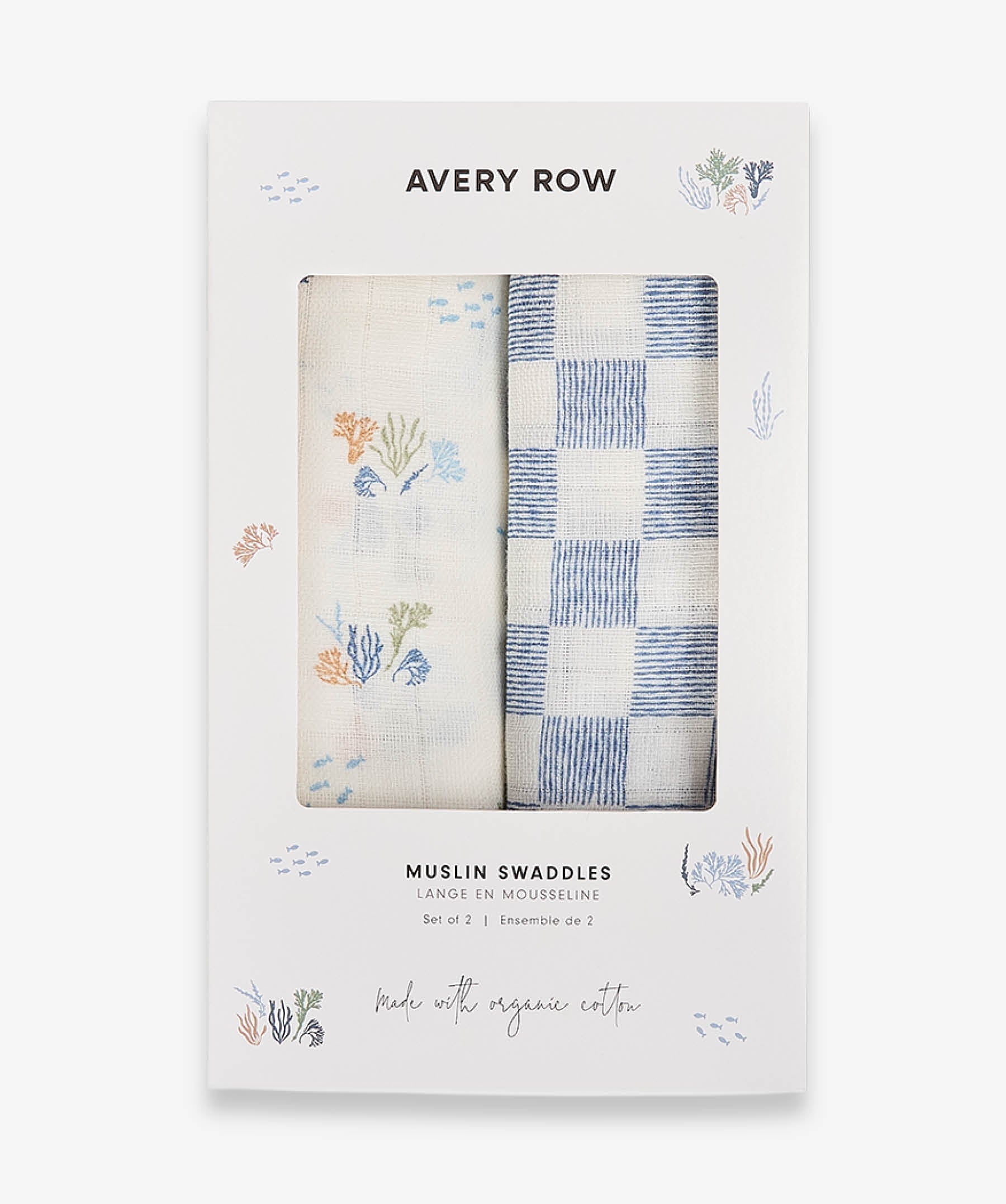 Organic Cotton Baby Muslin Swaddles, Set of 2 - Coastline / Waves