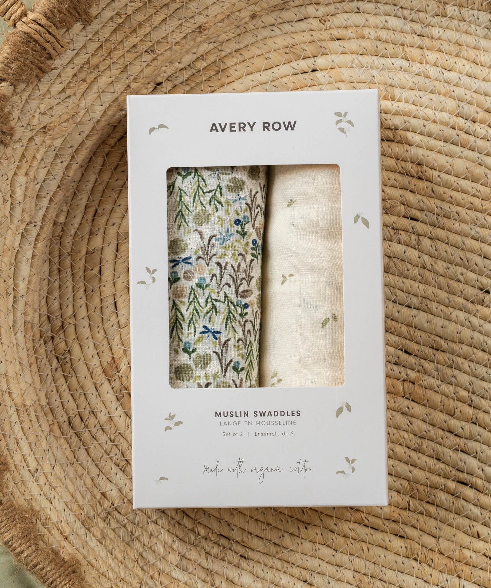 Organic Cotton Baby Muslin Swaddles, Set of 2 - Riverbank / Nettle Scatter