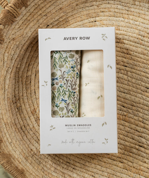 Organic Cotton Baby Muslin Swaddles, Set of 2 - Riverbank / Nettle Scatter