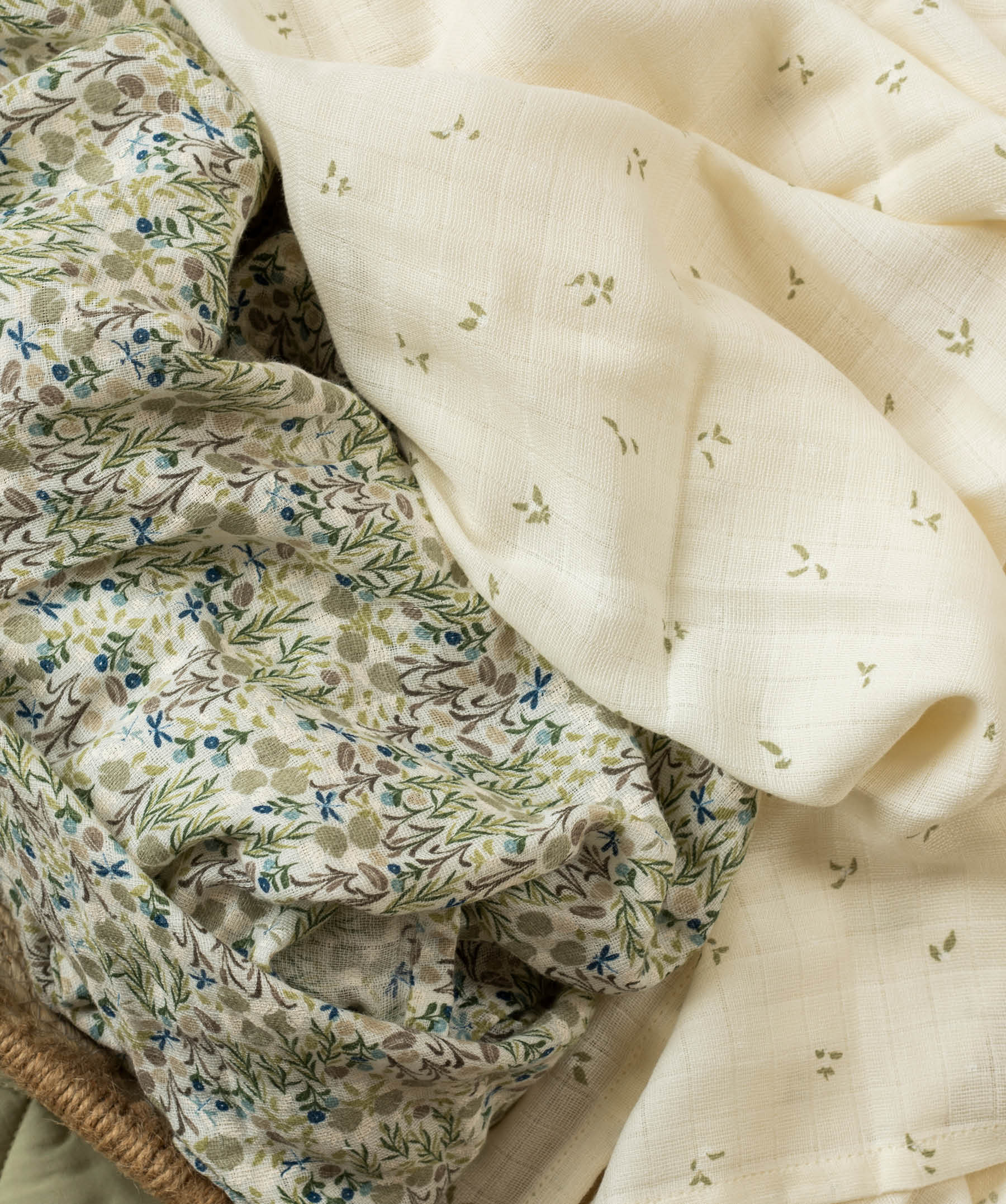 Organic Cotton Baby Muslin Swaddles, Set of 2 - Riverbank / Nettle Scatter
