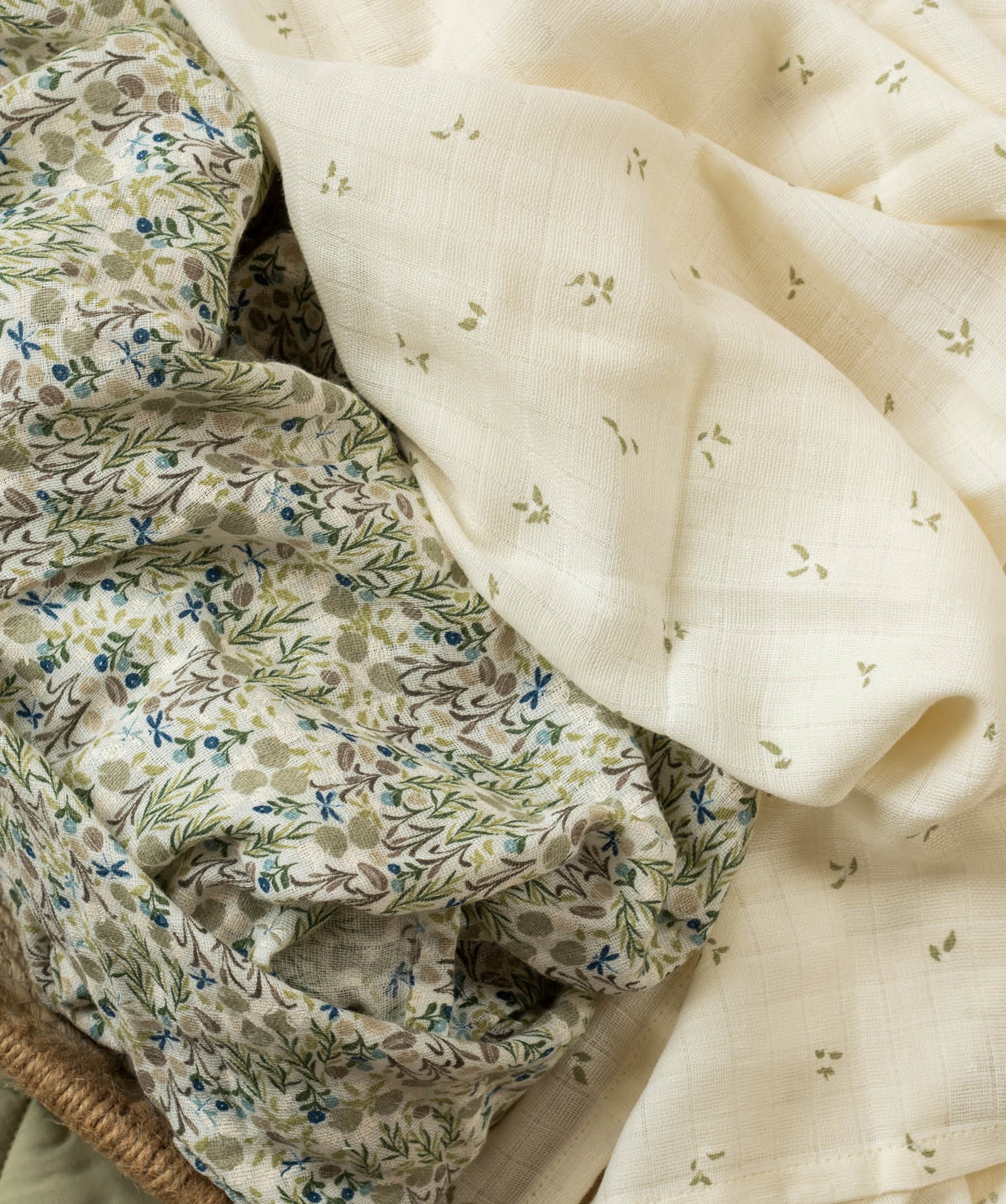 Organic Cotton Baby Muslin Swaddles, Set of 2 - Riverbank / Nettle Scatter