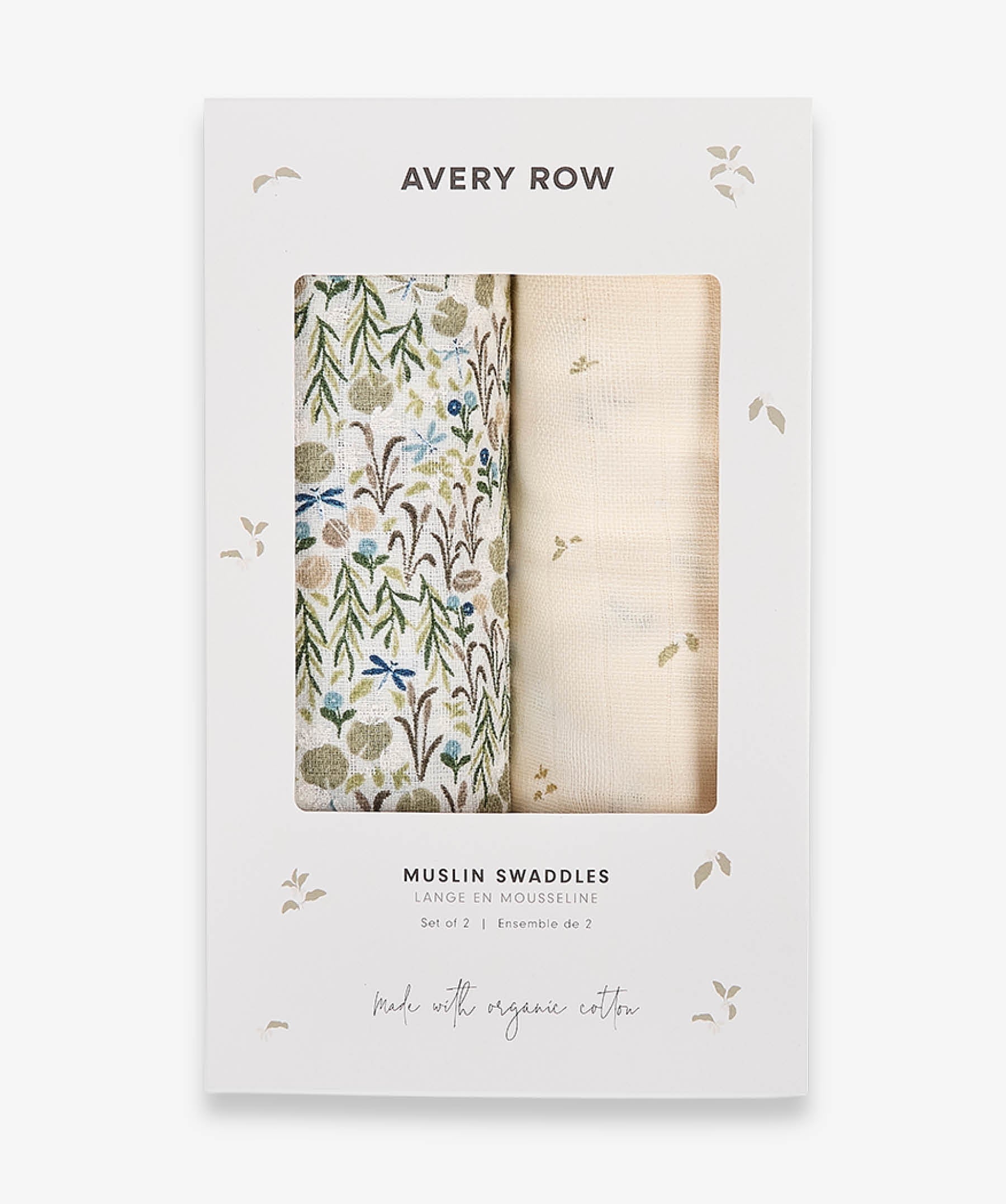 Organic Cotton Baby Muslin Swaddles, Set of 2 - Riverbank / Nettle Scatter