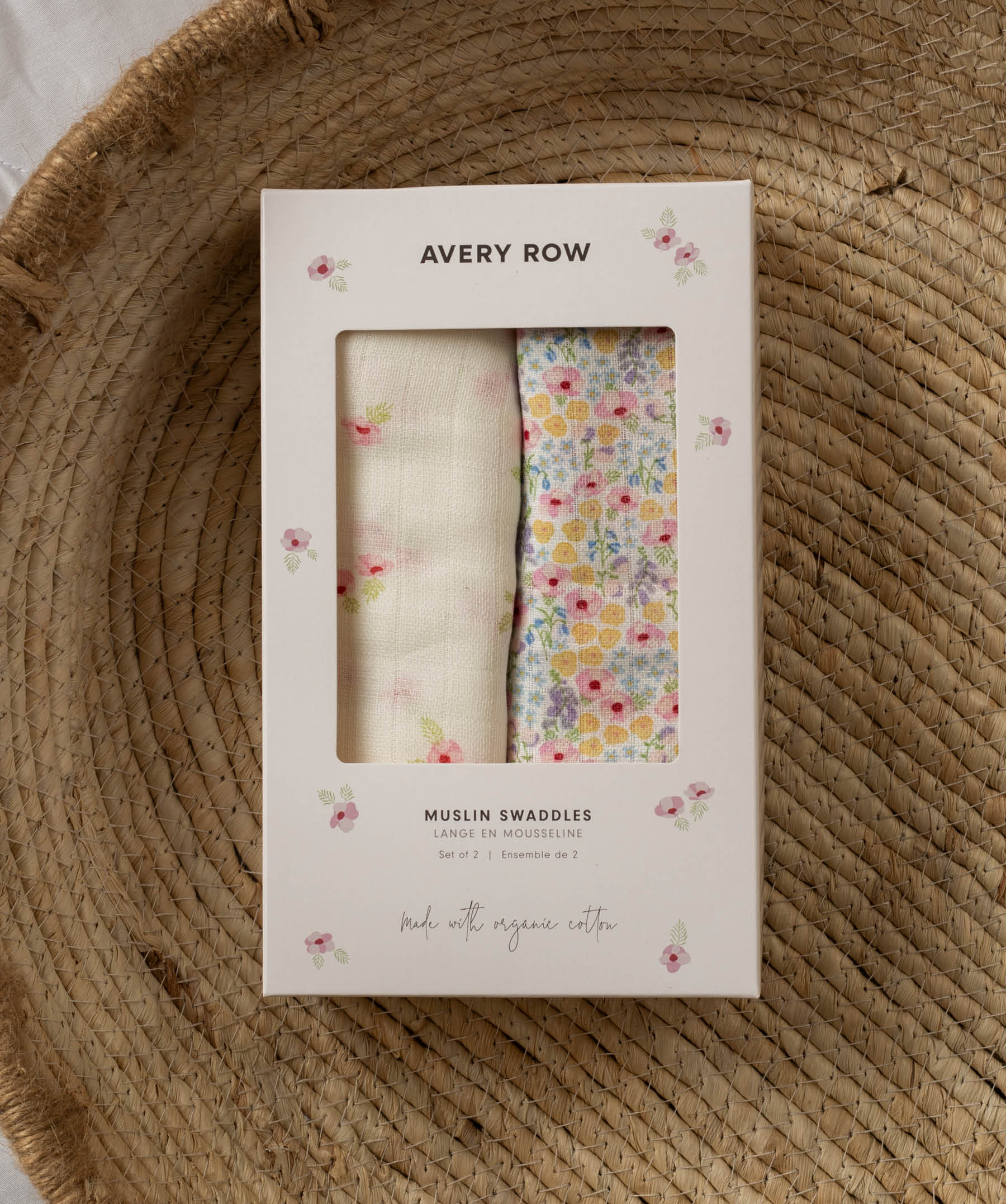 Organic Cotton Baby Muslin Swaddles, Set of 2 - Wildflower Garden / Anemone