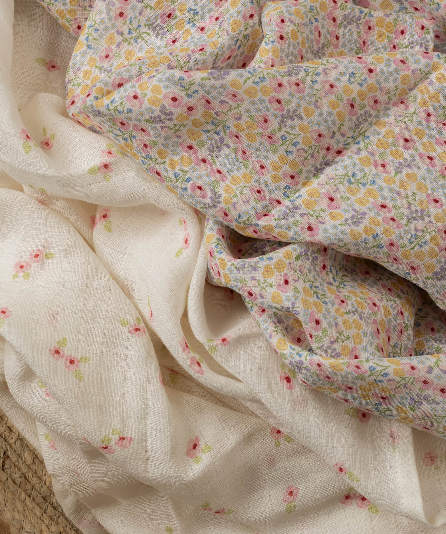 Organic Cotton Baby Muslin Swaddles, Set of 2 - Wildflower Garden / Anemone