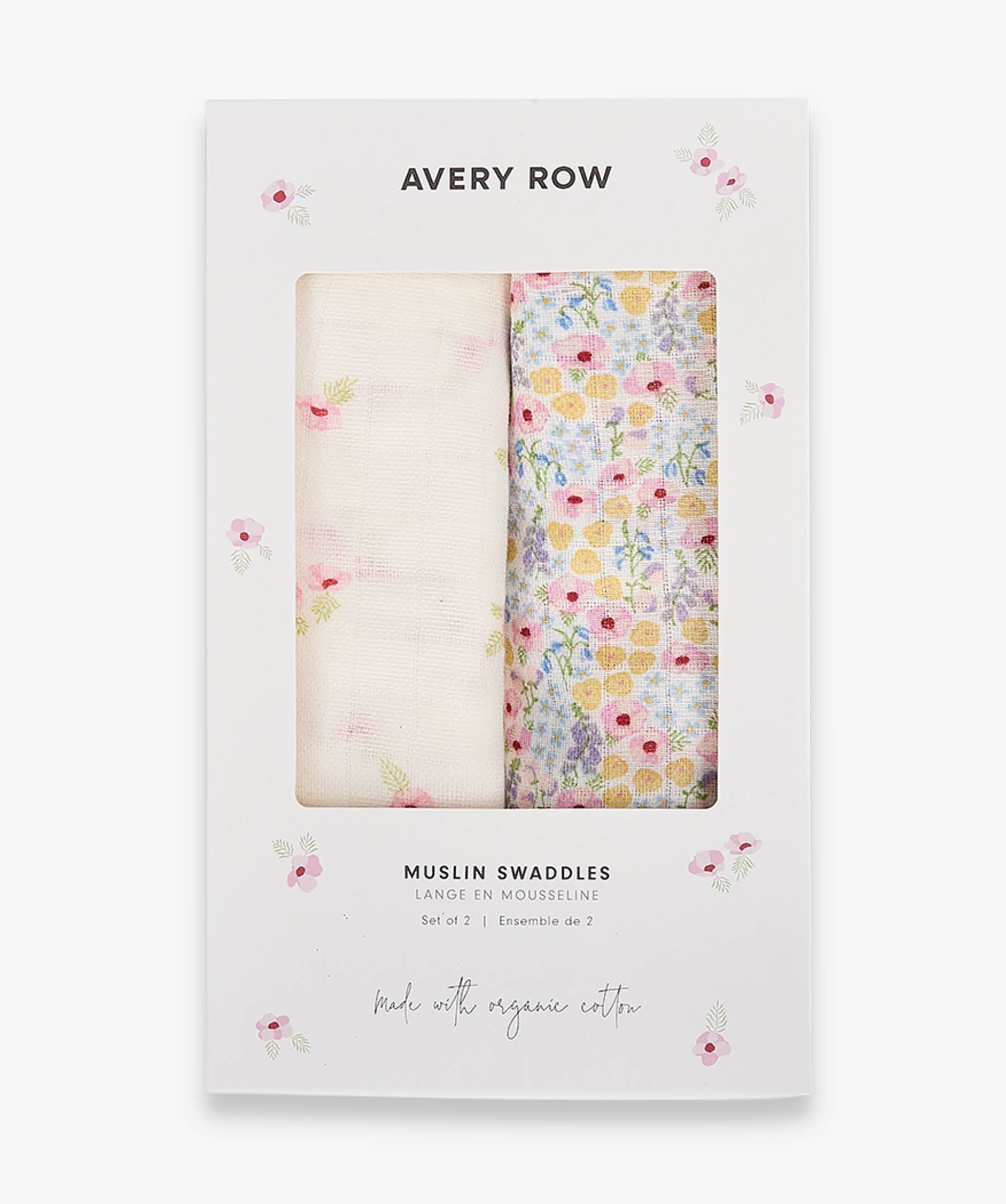 Organic Cotton Baby Muslin Swaddles, Set of 2 - Wildflower Garden / Anemone