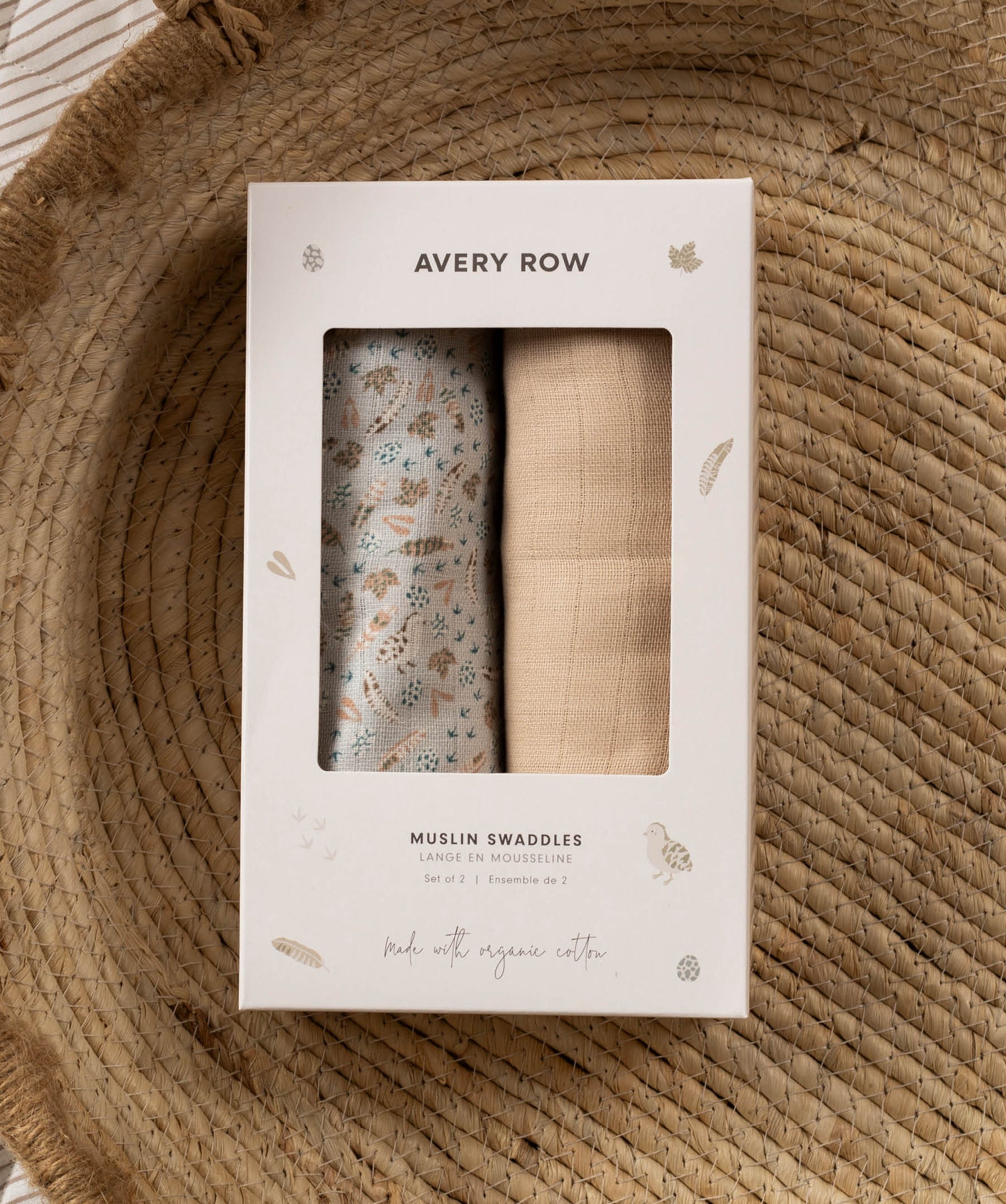 Organic Cotton Baby Muslin Swaddles, Set of 2 - Nature Trail / Natural
