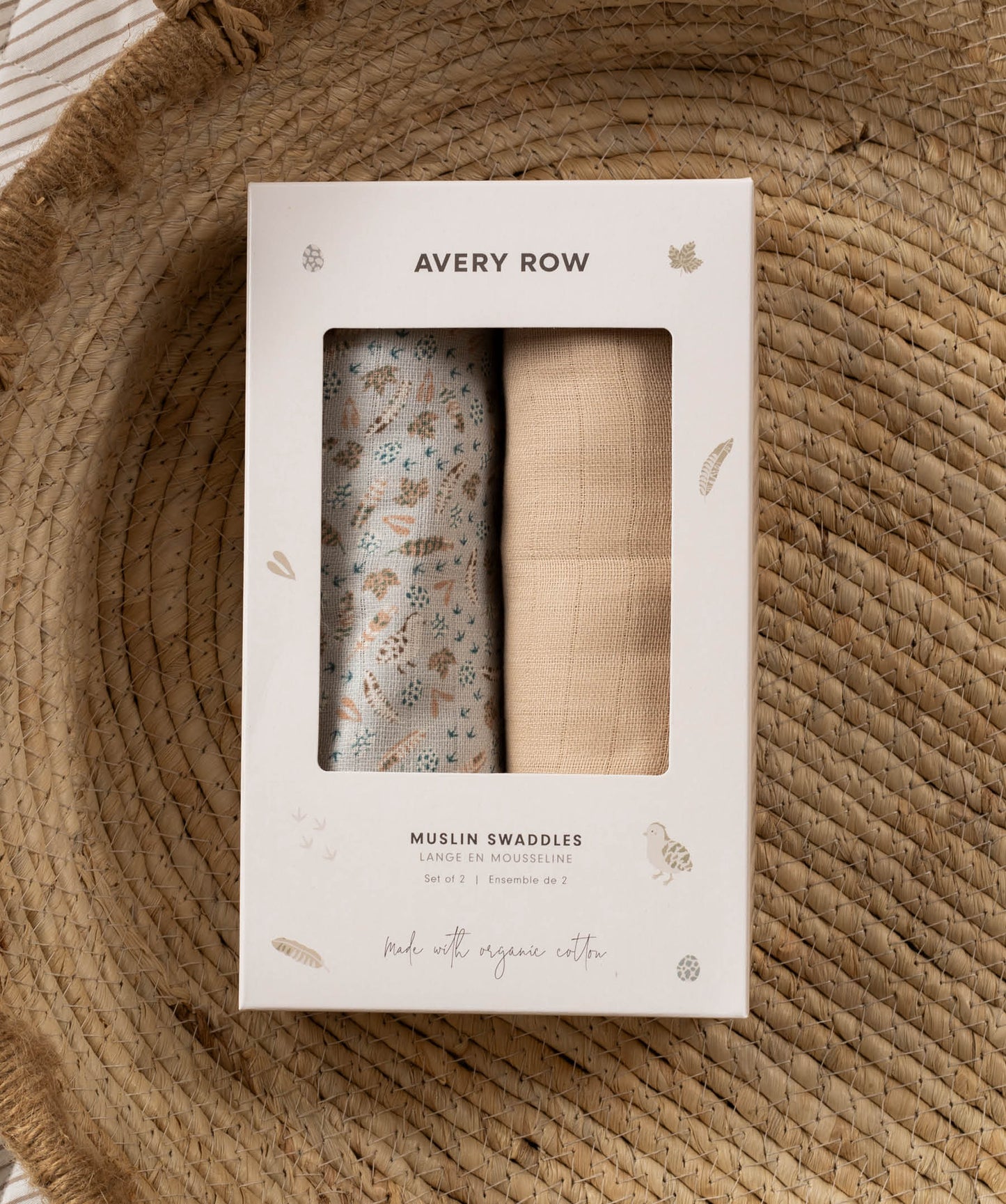 Organic Cotton Baby Muslin Swaddles, Set of 2 - Nature Trail / Natural