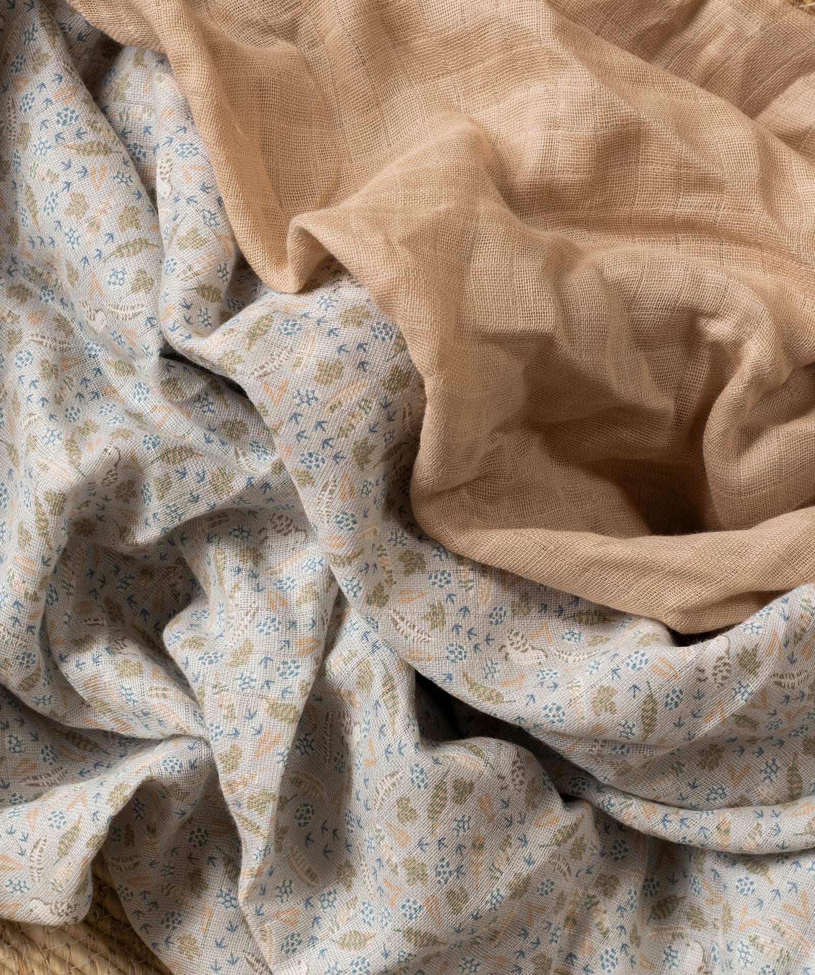Organic Cotton Baby Muslin Swaddles, Set of 2 - Nature Trail / Natural