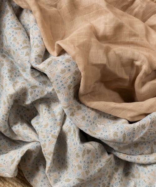 Organic Cotton Baby Muslin Swaddles, Set of 2 - Nature Trail / Natural