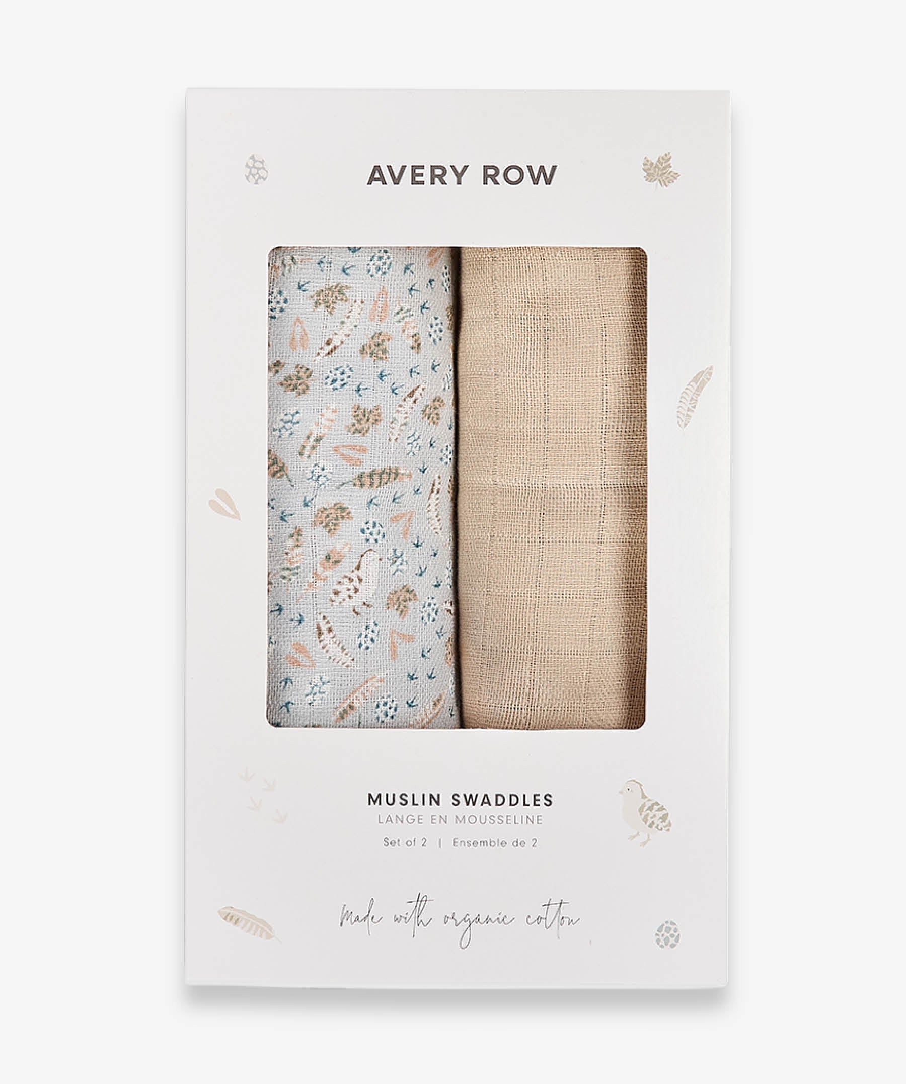 Organic Cotton Baby Muslin Swaddles, Set of 2 - Nature Trail / Natural