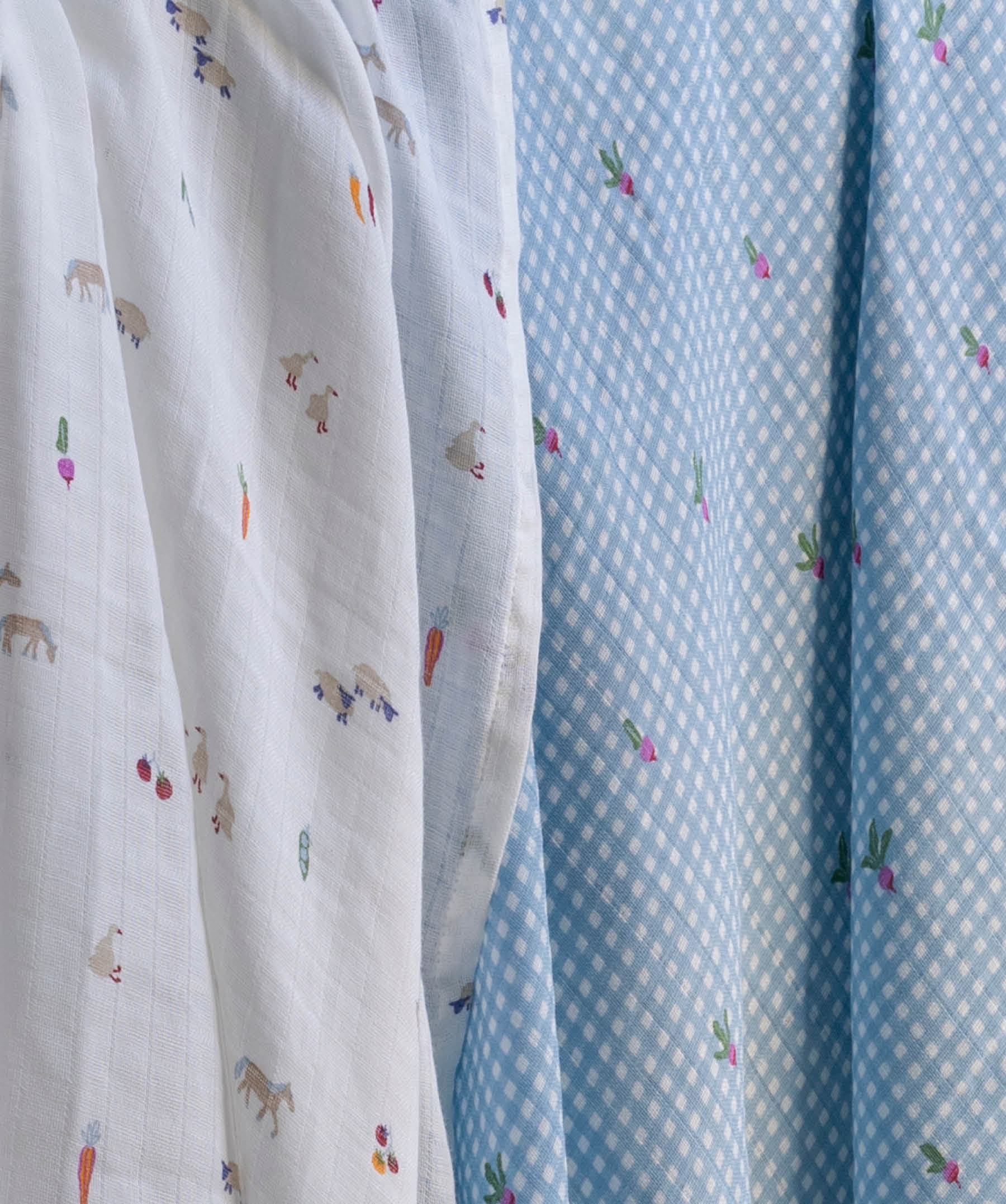 Organic Cotton Baby Muslin Swaddles, Set of 2 - Little Farm / Radish