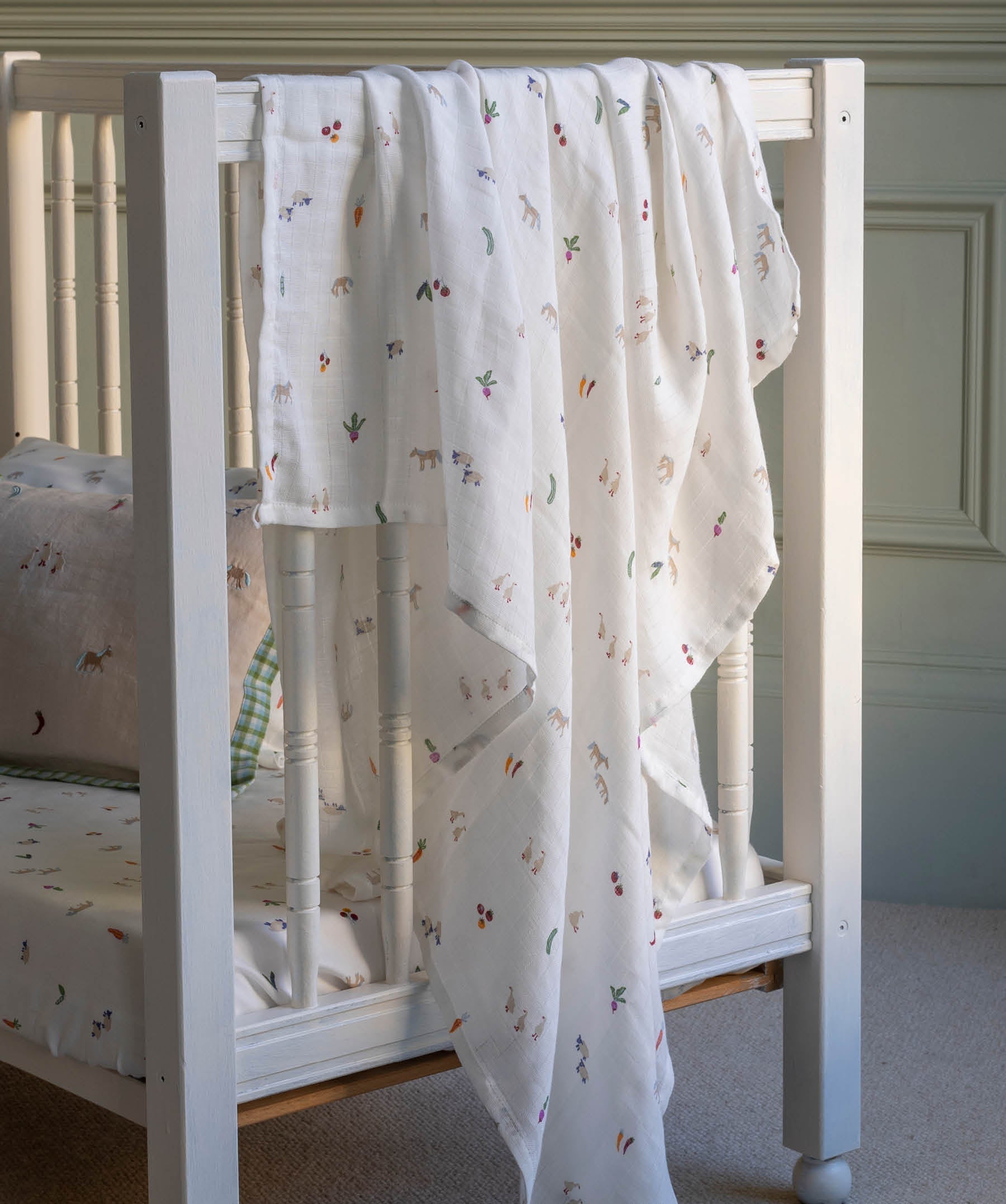 Organic Cotton Baby Muslin Swaddles, Set of 2 - Little Farm / Radish