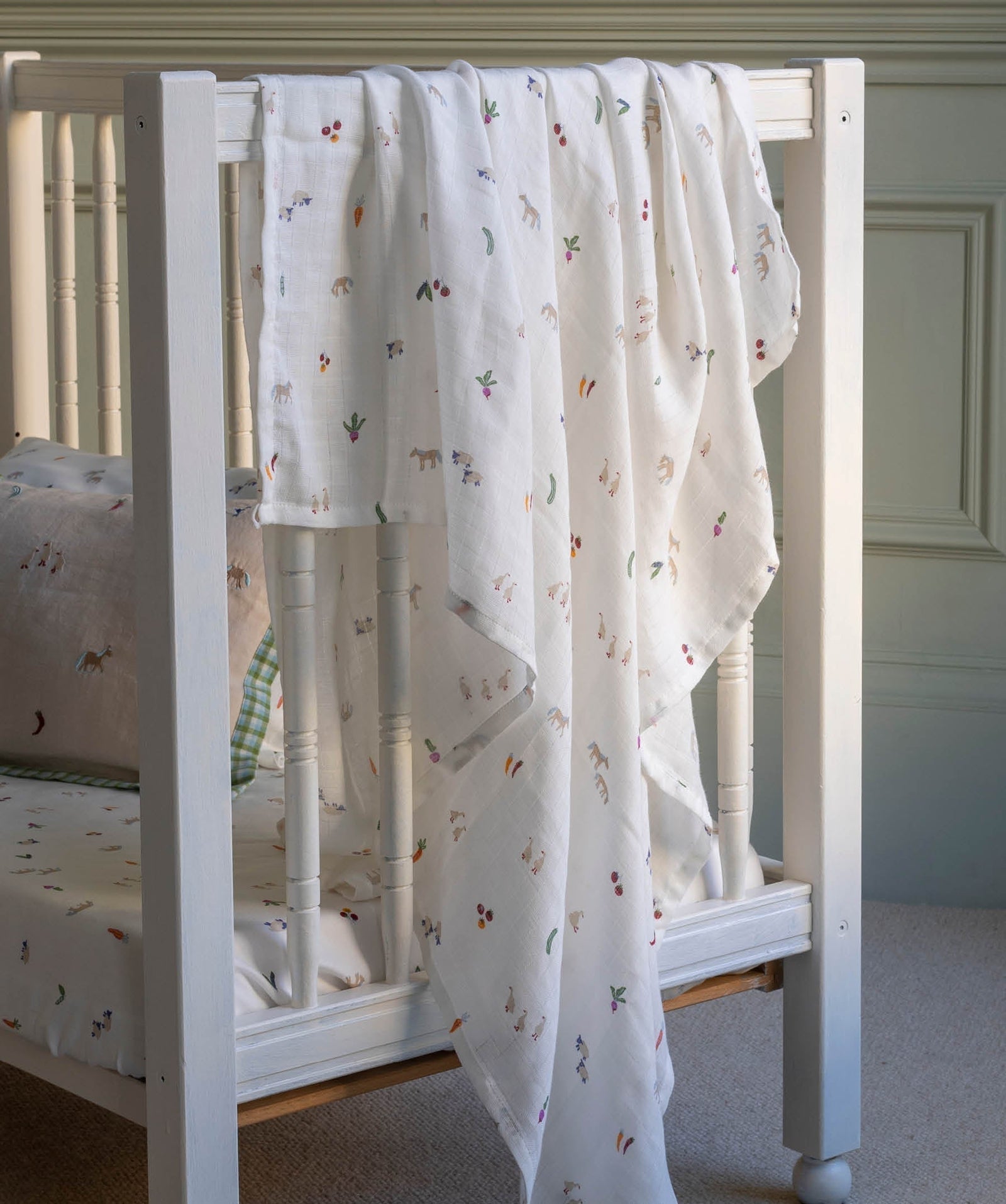 Organic Cotton Baby Muslin Swaddles, Set of 2 - Little Farm / Radish